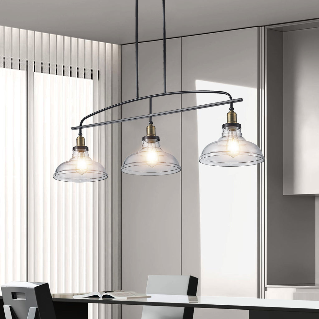 Industrial 3-Light Pendant Chandelier with Clear Glass Shades