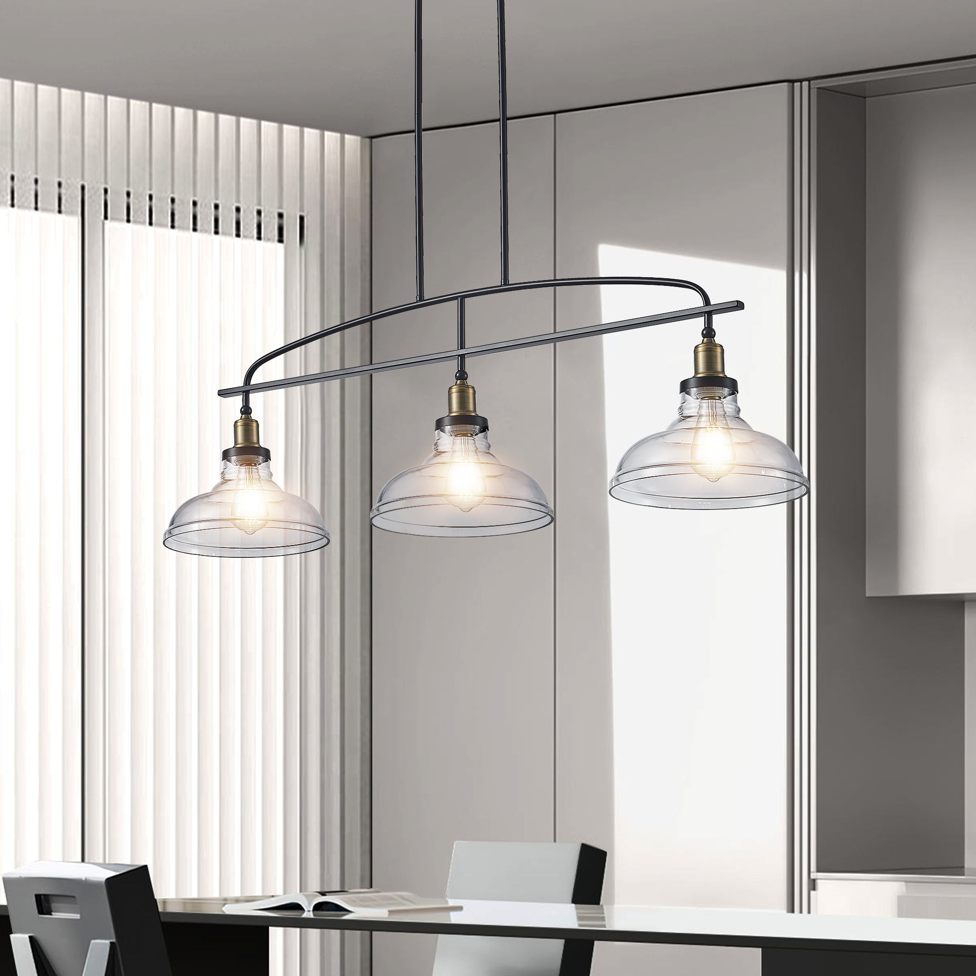 Industrial 3-Light Pendant Chandelier with Clear Glass Shades
