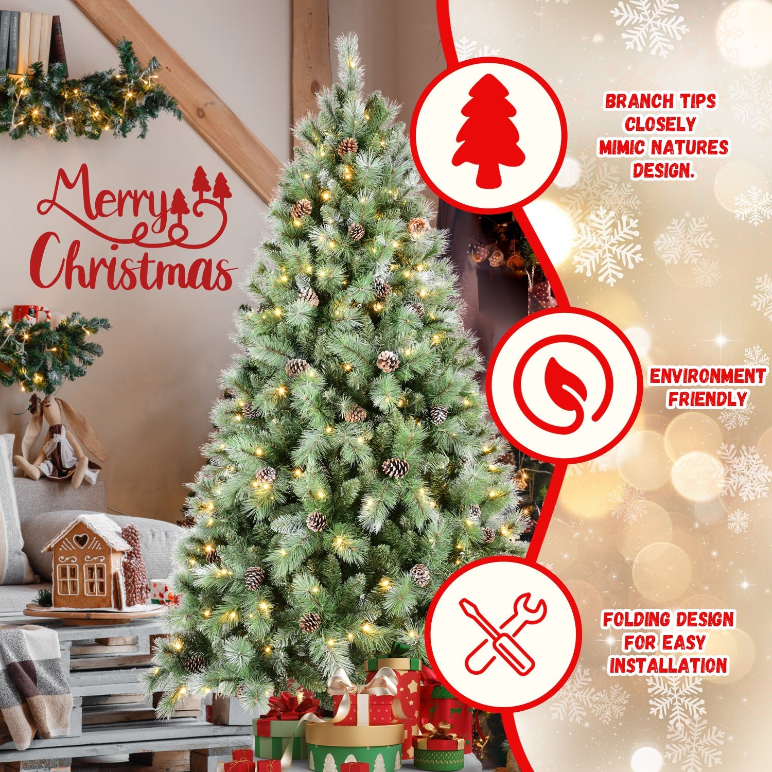 7.5FT Christmas Tree with 450 Warm Lights