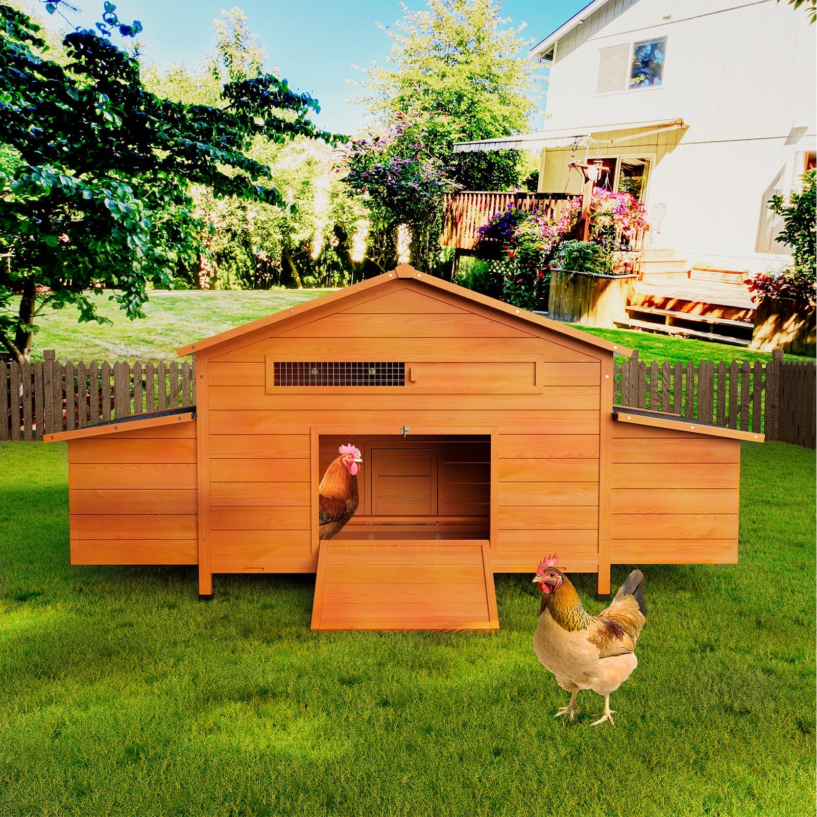 70" Large Wooden Chicken Coop with 2 Nesting Boxes