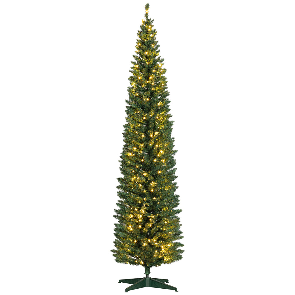 HOMCOM 8' Tall Pre-Lit Slim Noble Fir Artificial Christmas Tree