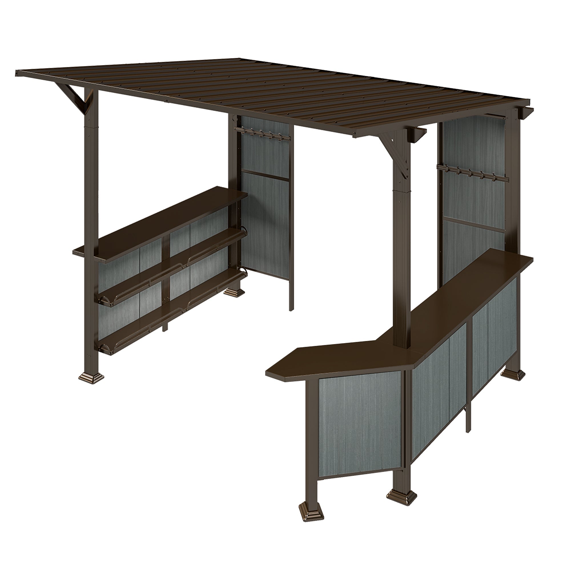 9X10FT Hardtop Grill Gazebo, Lean To Outdoor BBQ Gazebo with Storage Shelves and Expansion Platform