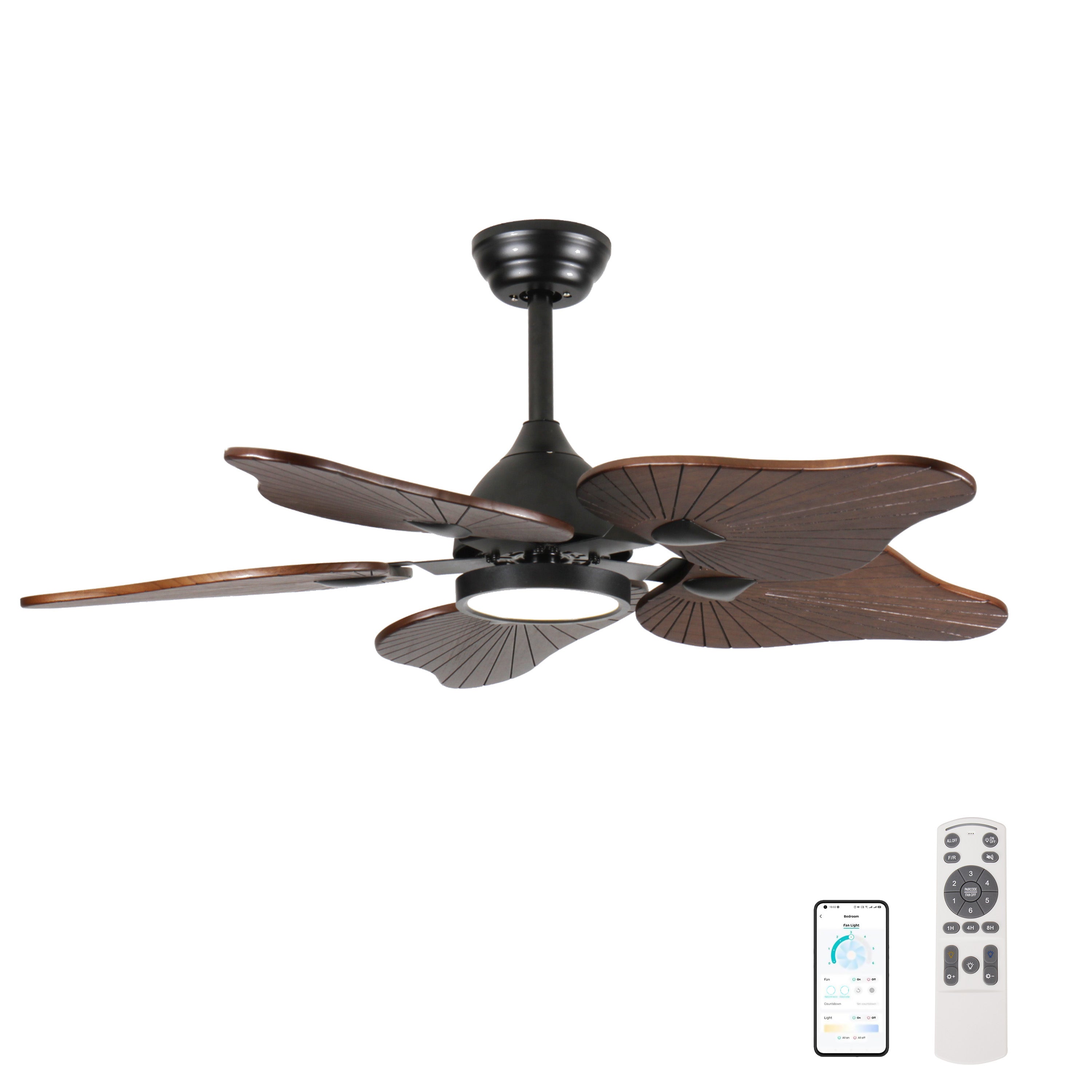 44-Inch Ceiling Fan with Light, 5 Solid Wood Blades, DC Motor