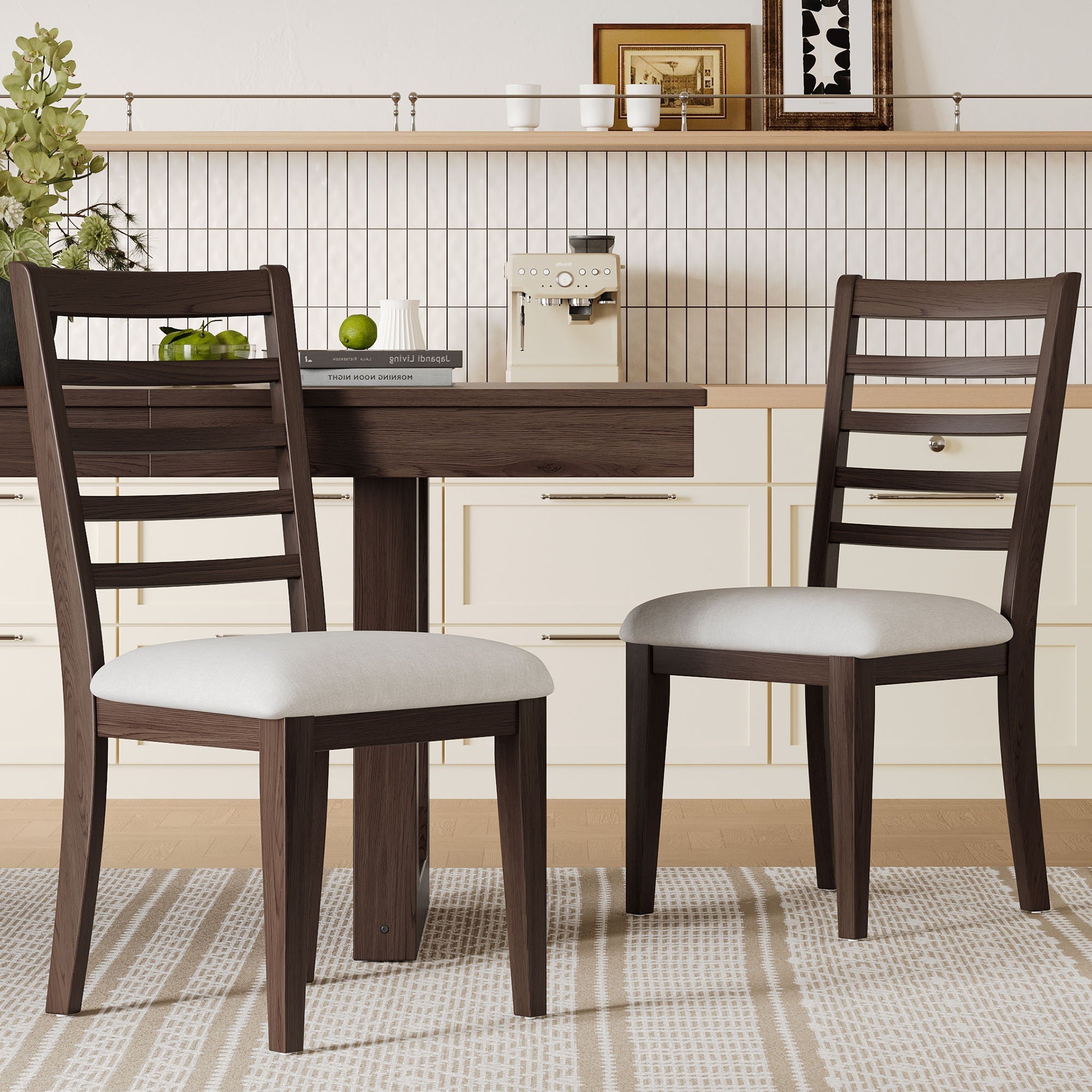 Upholstered Armless Chairs With High Ladder Back