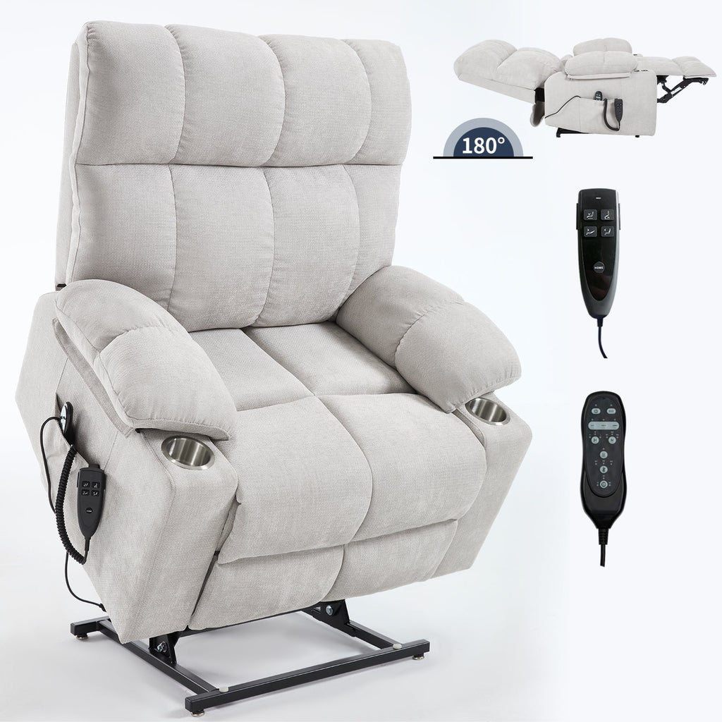 Beige Dual Motor Infinite Position Power Lift Recliner Chair