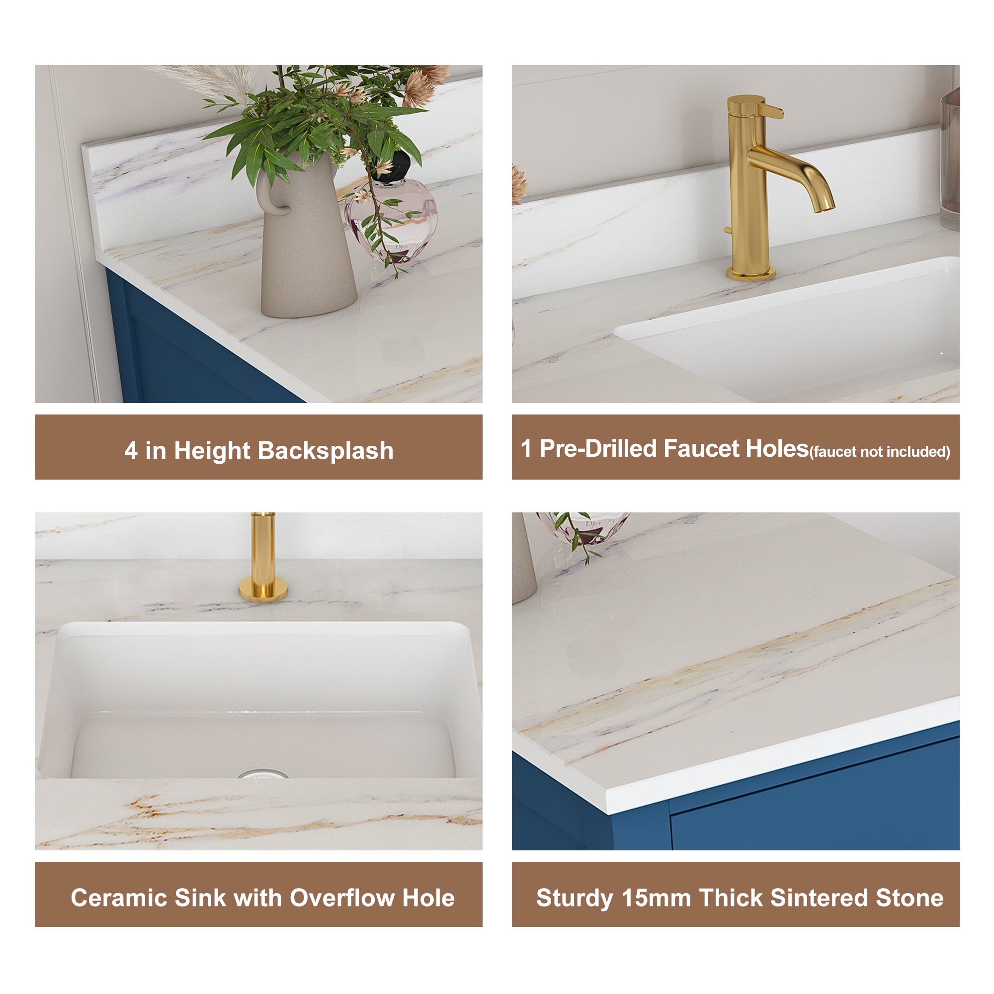 42" Modern Solid Wood Bathroom Vanity with Sink, 43" Carrara