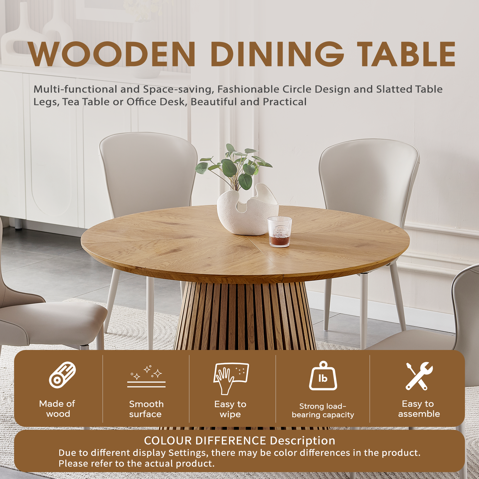 Wooden Dining Table - Modern Round Design for Versatile Use