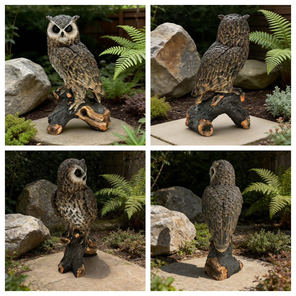 18.98" H x 11.10" L Simulated Owl Resin Garden Statue, Indoor & Outdoor Decorative Ornament, Lawn & Courtyard Art Craft Decoration
