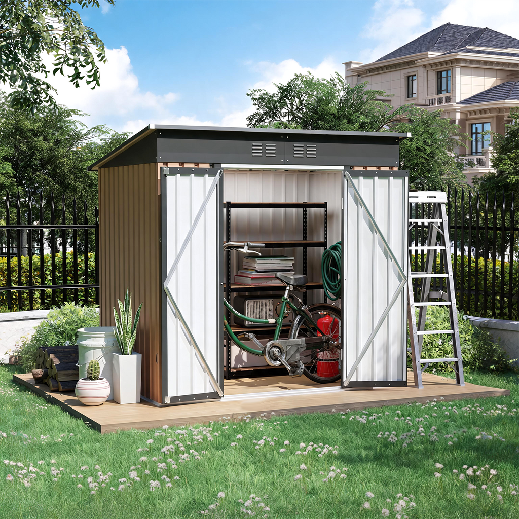 6x4 FT Metal Garden Shed With Hinge Door Pent Roof