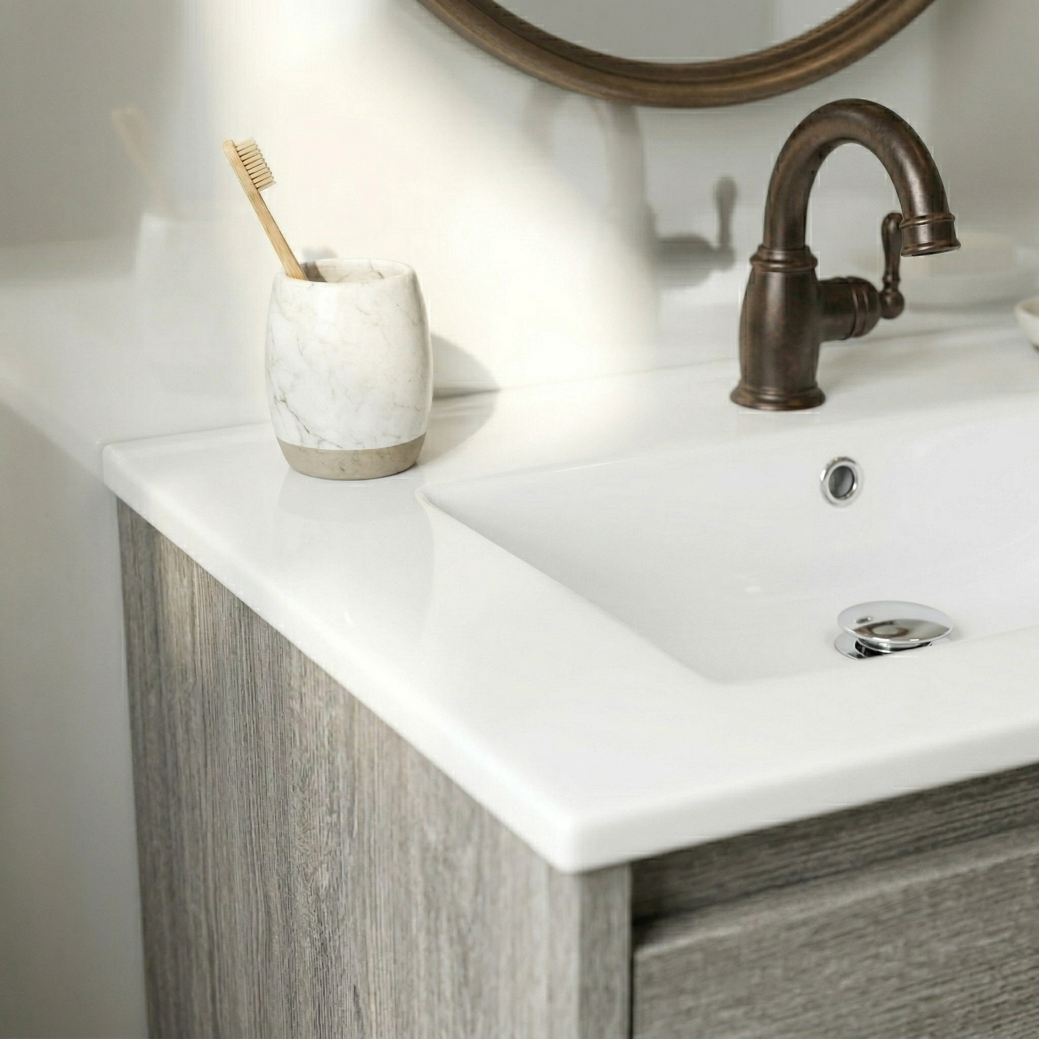 24"W x 18.5"D Drop-In Bathroom Ceramic Vessel Sink with Single Hole
