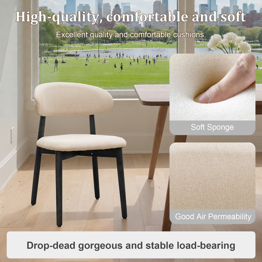 Beige Cotton-Linen Fabric Upholstered Dining Chair
