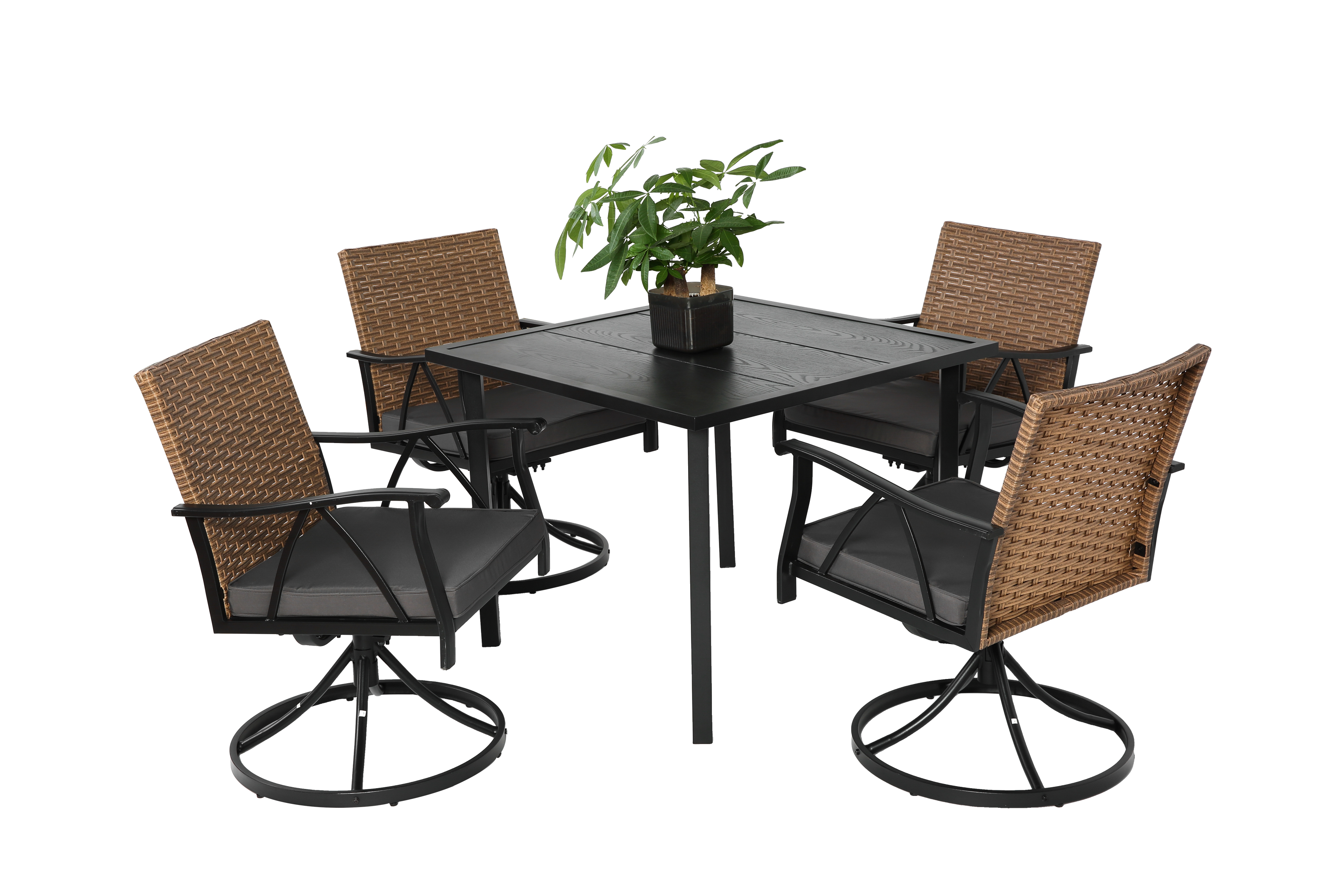 5 Piece Patio Dining Set for 4 with Swivel Rocker Chairs and Steel Table Top