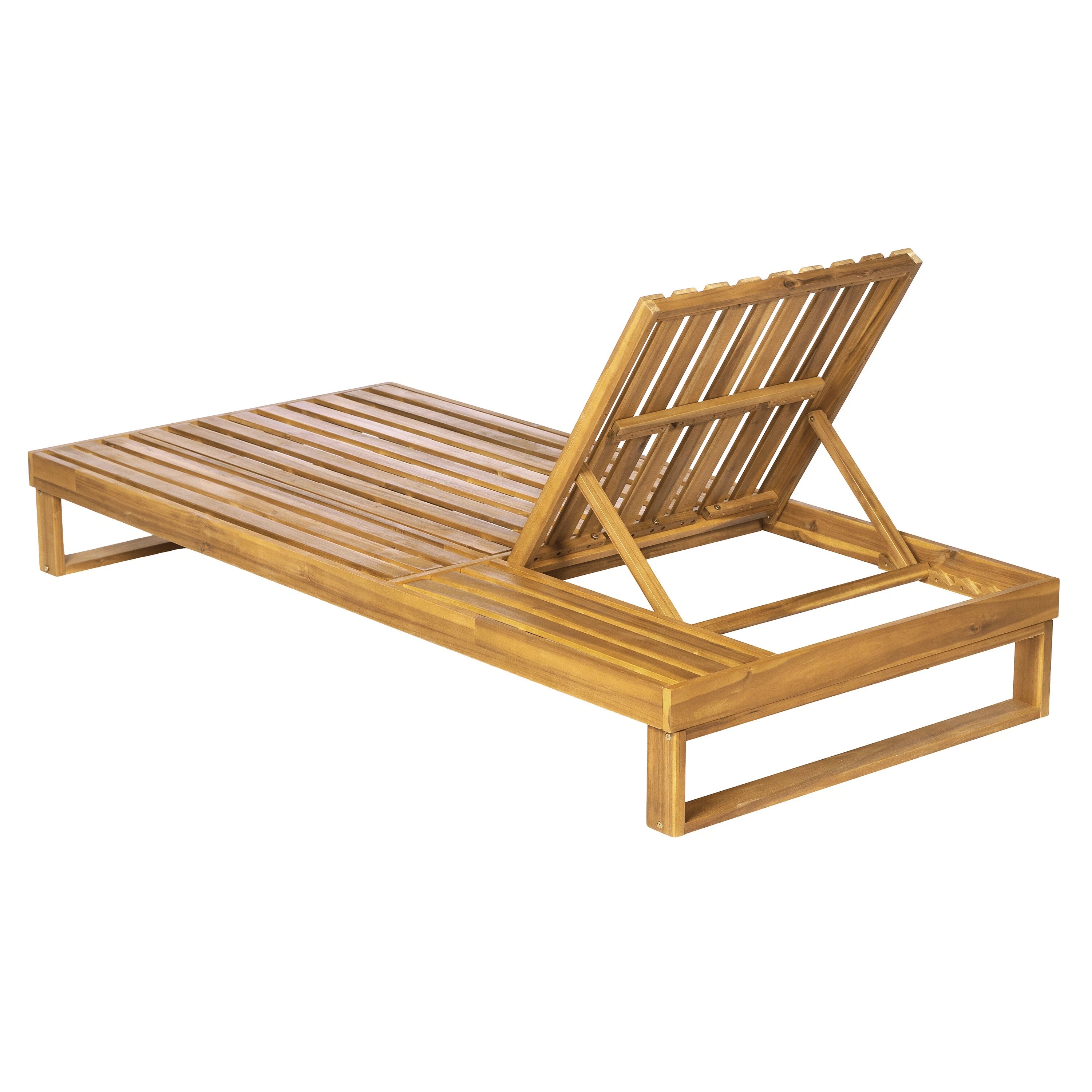 Acacia Wood Chaise Lounge Teak Finish with Adjustable Recliner