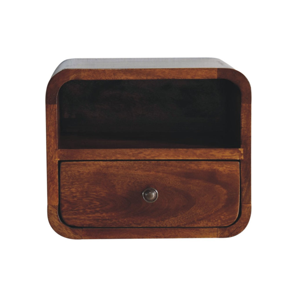 Extra Mini Wall-Mounted Curved Chestnut Nightstand