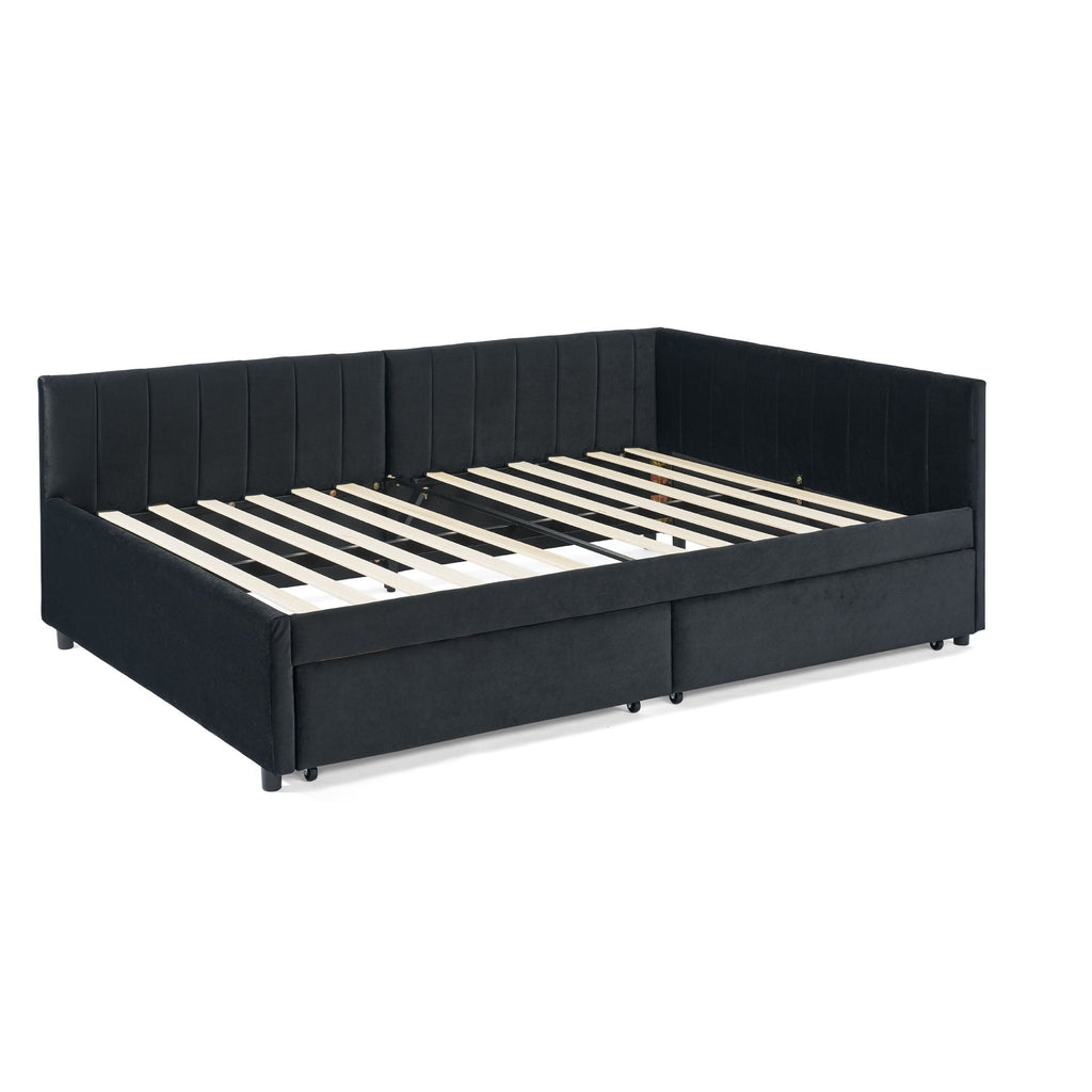 Upholstered Tufted Daybed Frame With Storage Drawers