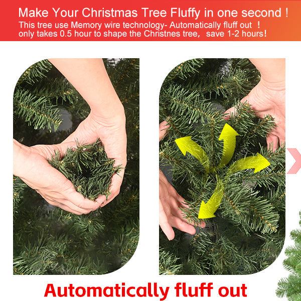 6ft Christmas Tree with Memory Wire, 760 Tips Hinged Artificial PVC Tree, Easy Setup