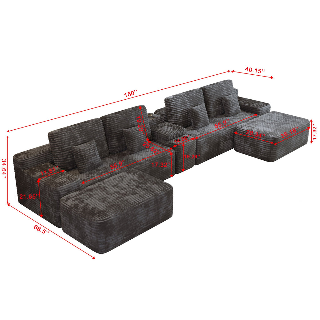 150'' Width 5-Piece Sectional Sofa with 2 Ottomans