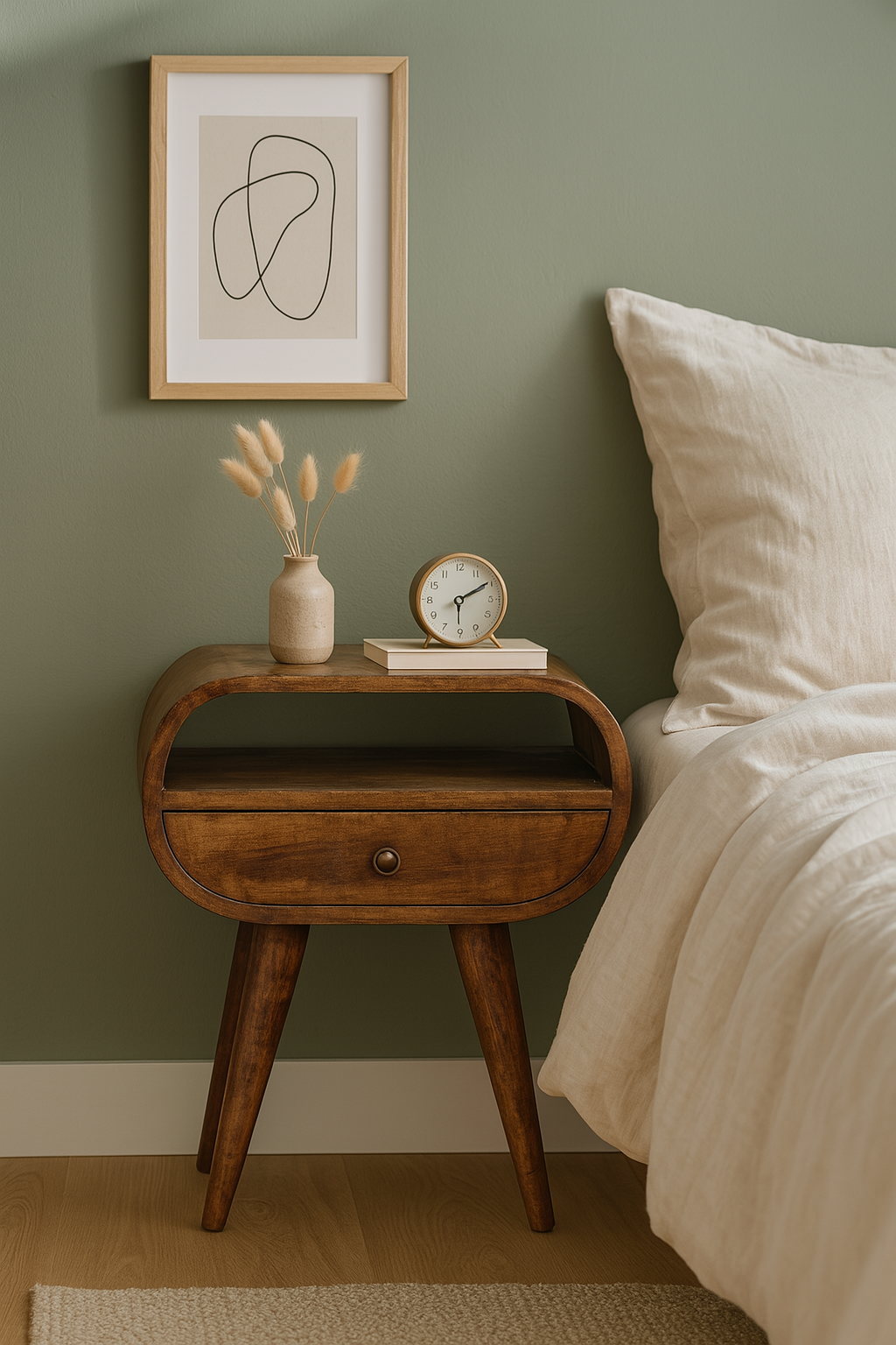 Chestnut Circular Open Bedside, 1-Drawer