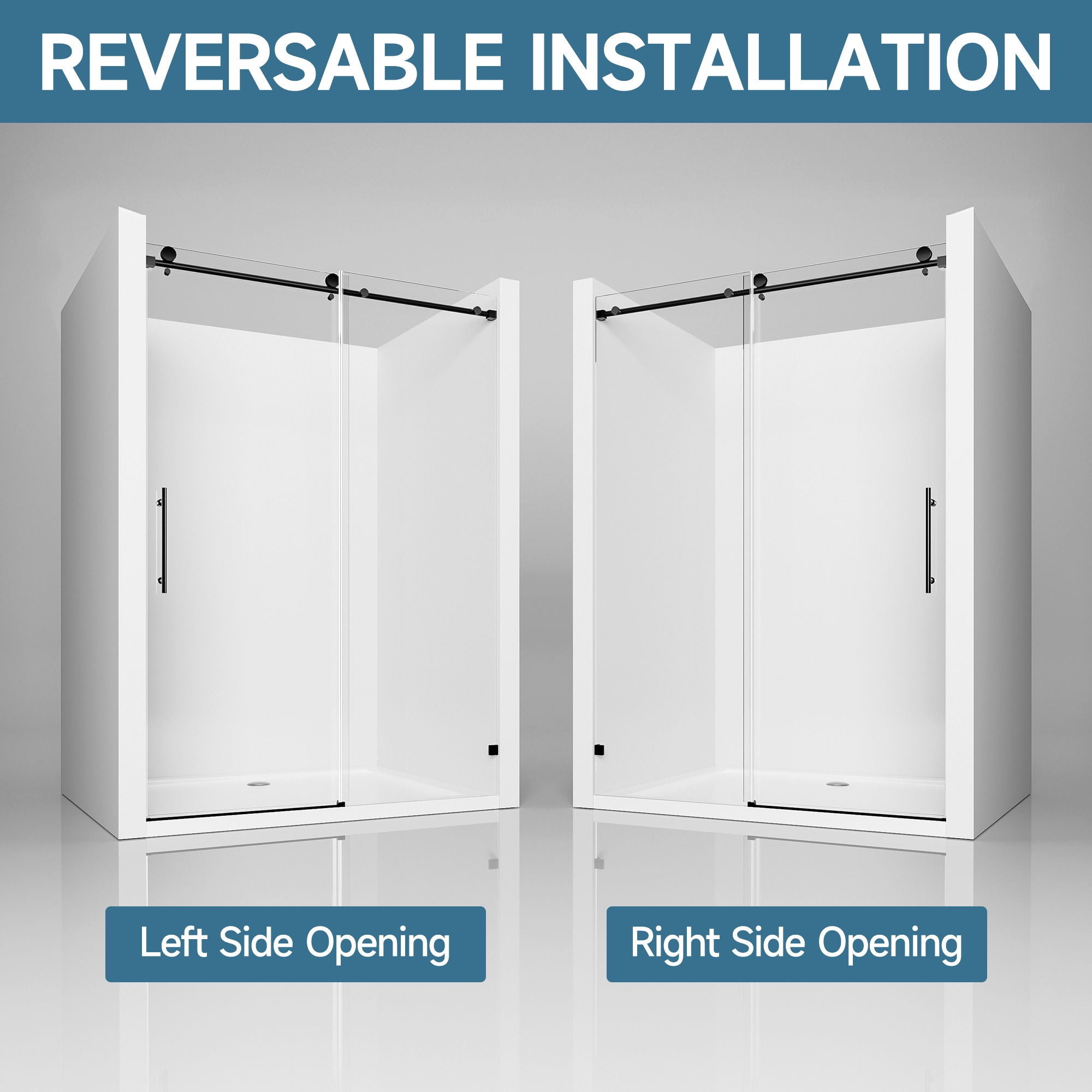 Frameless Single Sliding Soft Close Shower Door, 5 / 16" Clear Nano Coated Tempered Glass And 304 Stainless Steel Handle - Matte Black