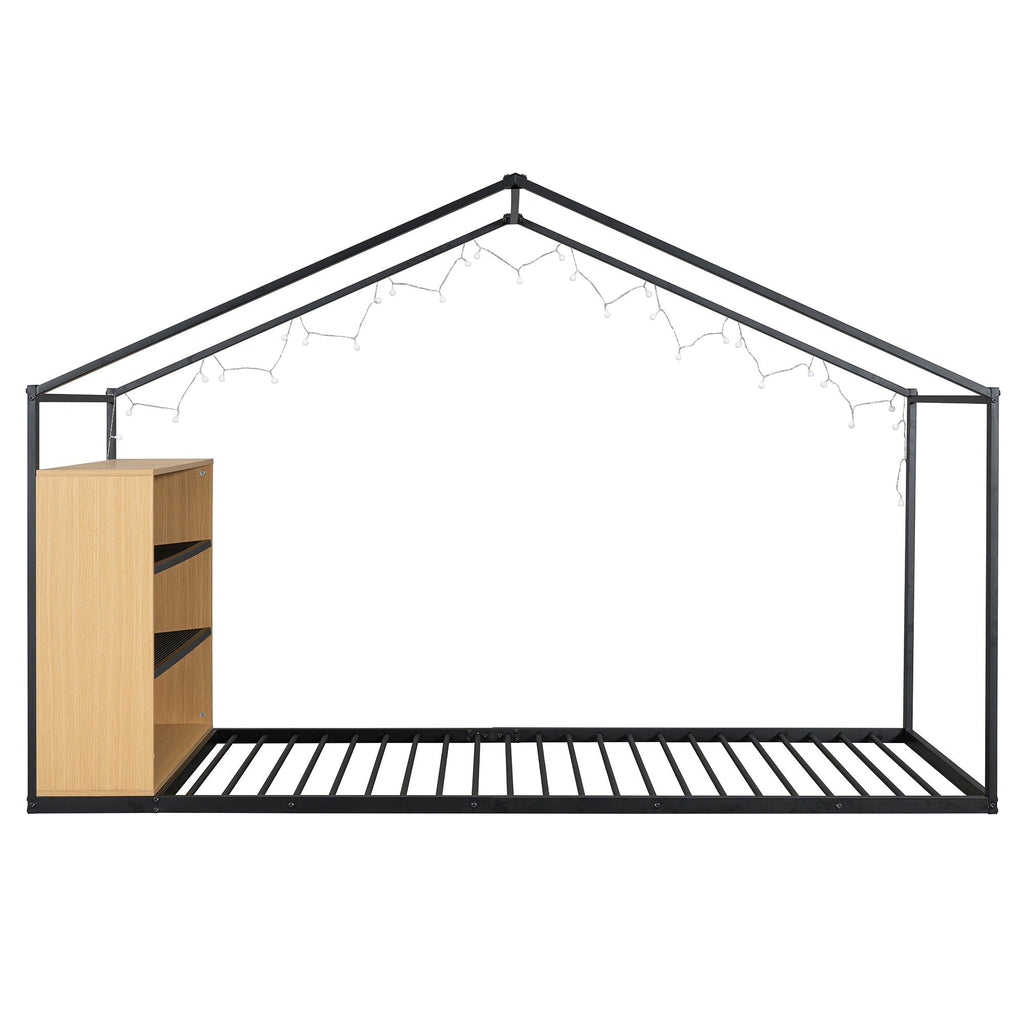 Bed House Frame With Shelves And Lights