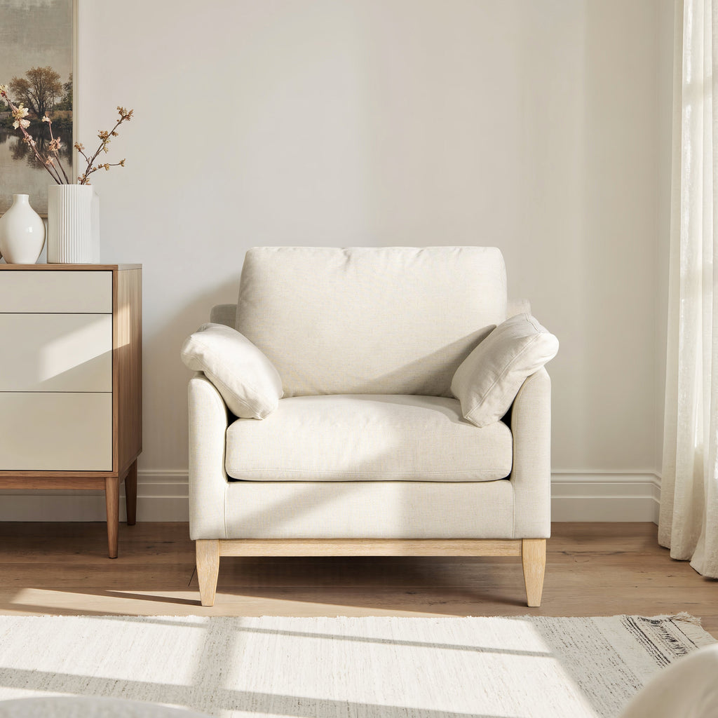 Pasadena 36" Wide Modern Farmhouse Accent Arm Chair Flax