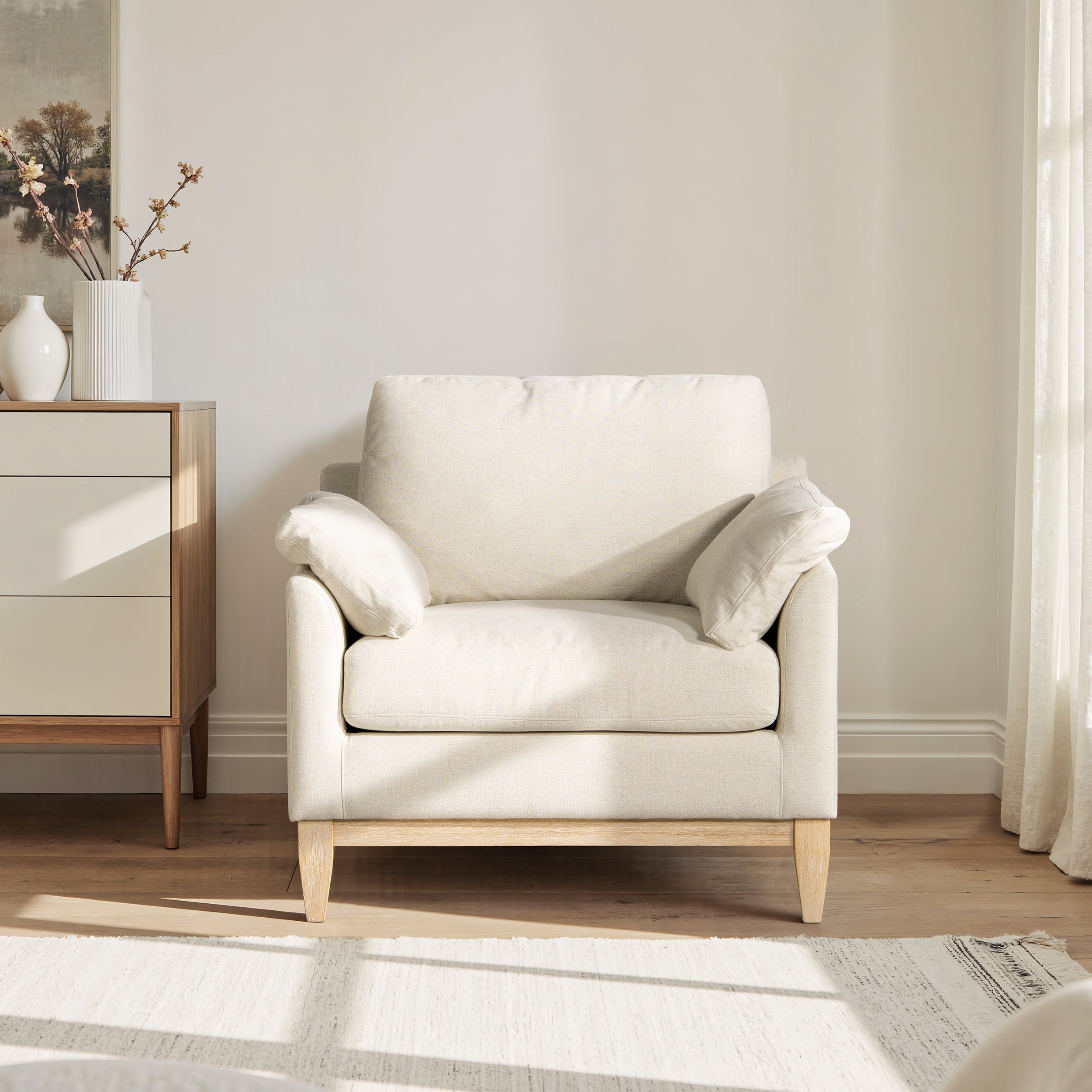 Pasadena 36" Wide Modern Farmhouse Accent Arm Chair Flax