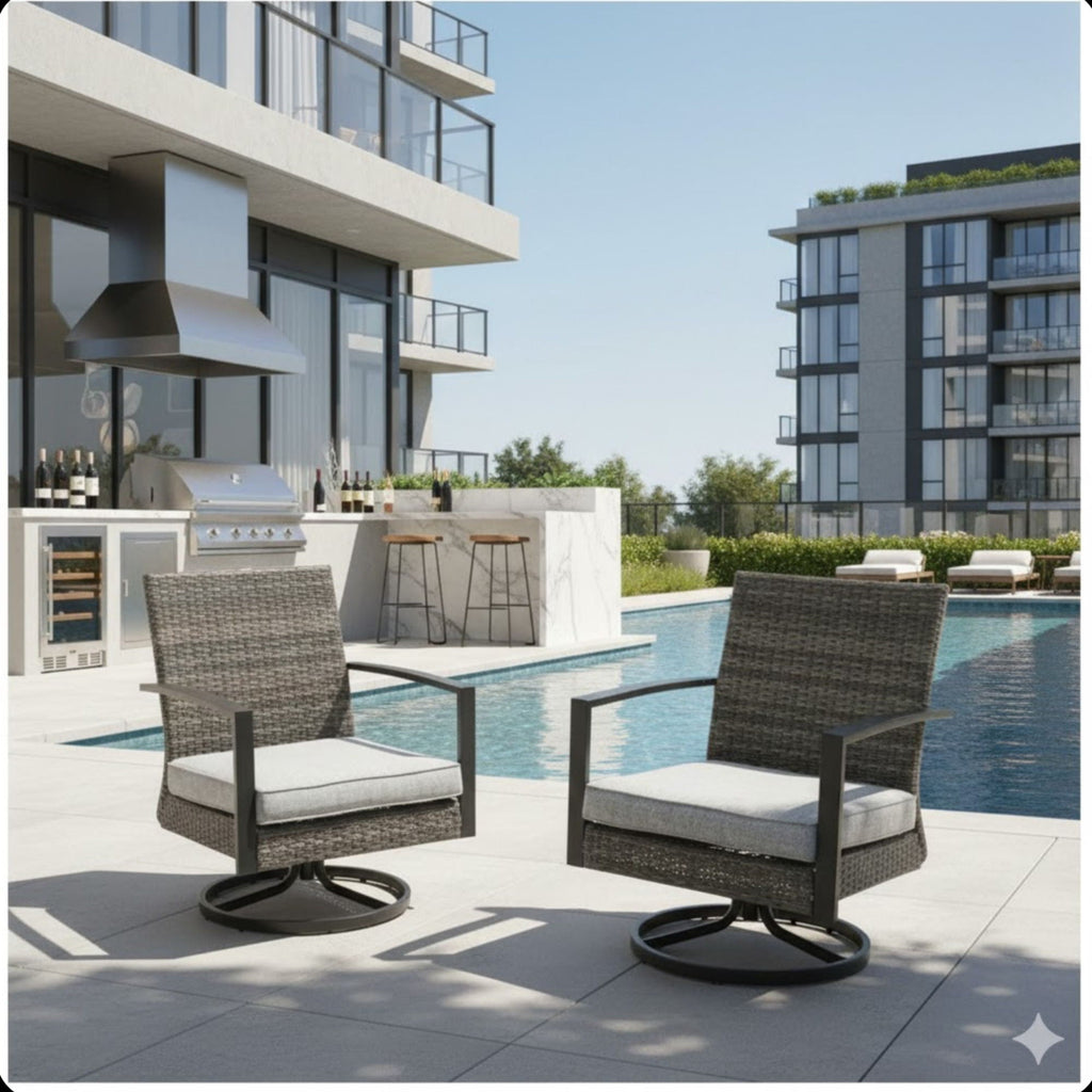 Swivel Rocker Patio Chairs With Cushions, All Weather (Set of 2) - Gray