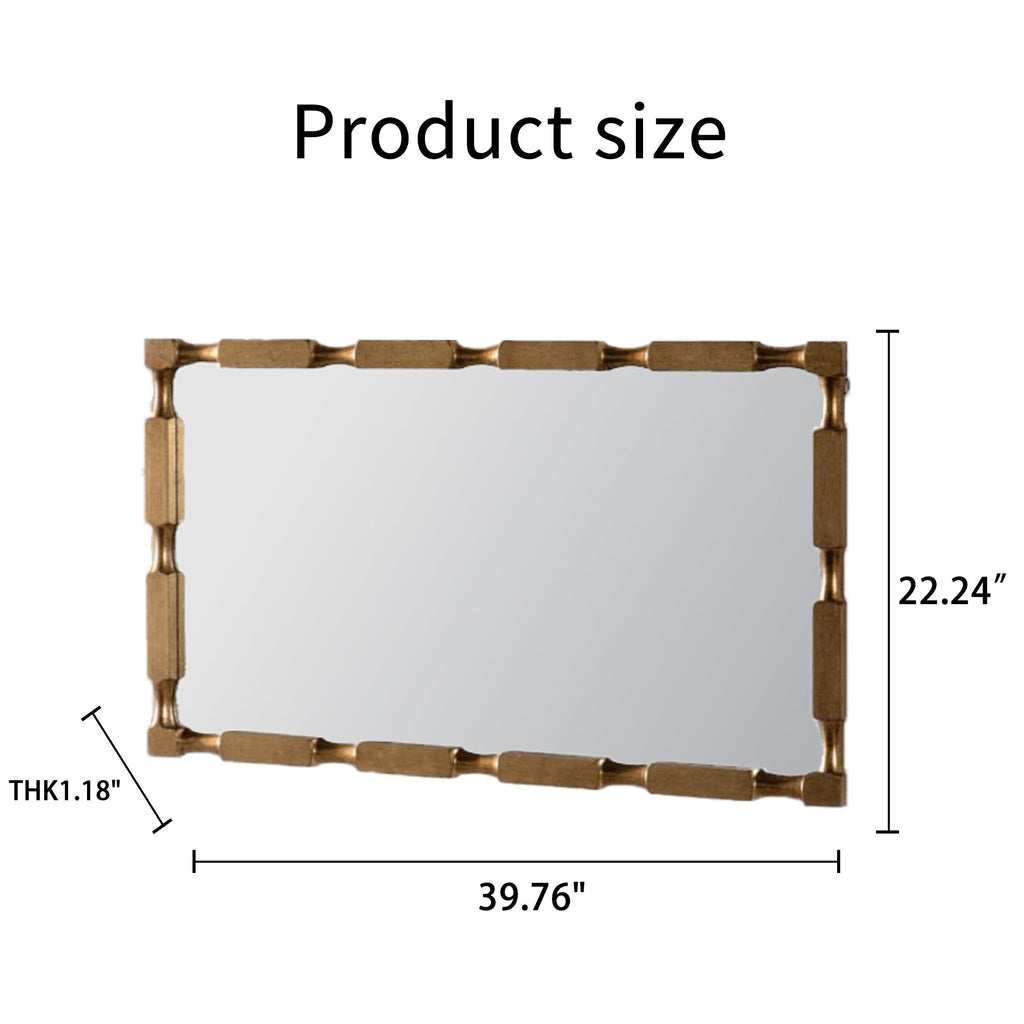 Gold Bamboo-Style Rectangular Wall Mirror, Textured Frame for Living Room/Bedroom/Entryway