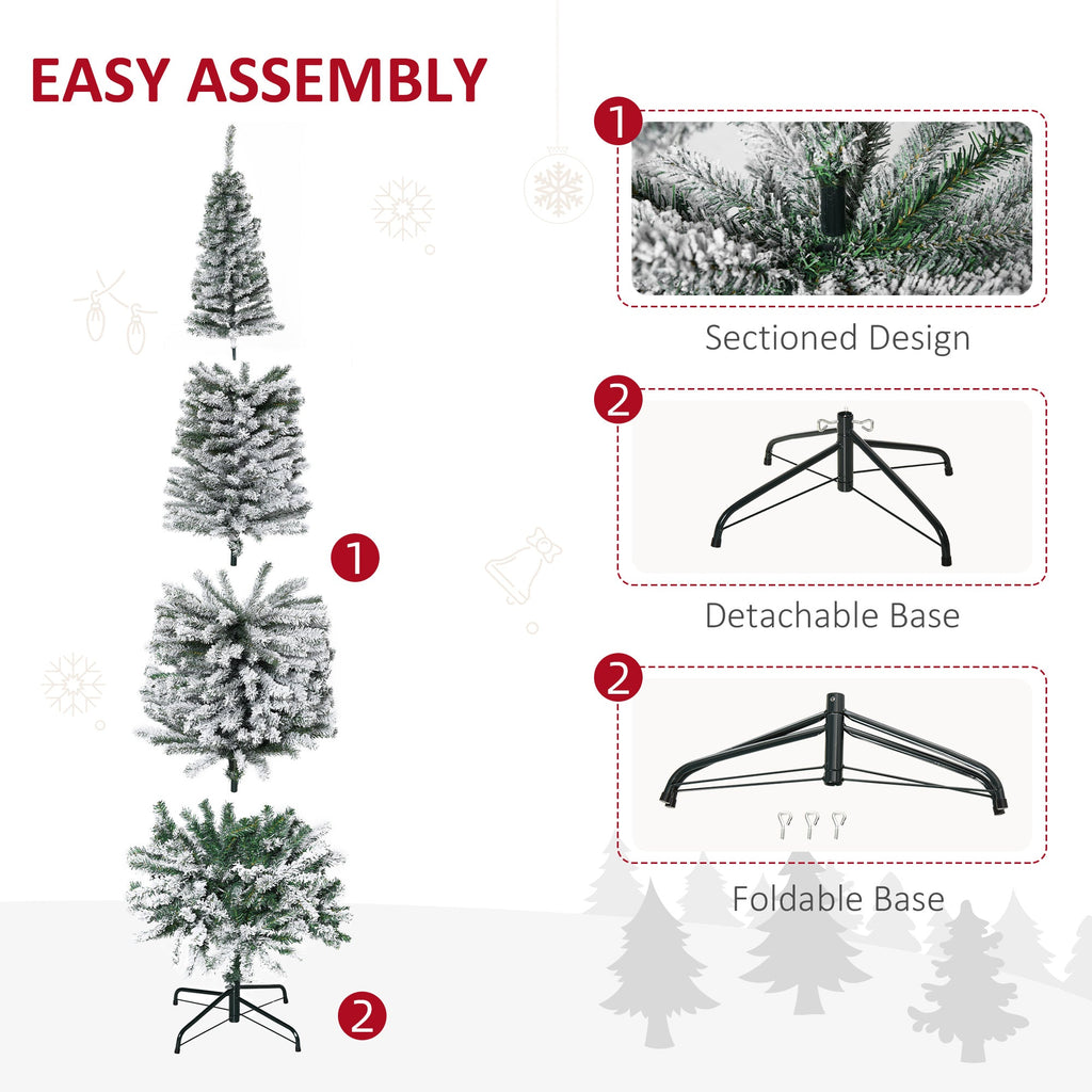 HOMCOM 7.5' Tall Unlit Snow-Flocked Slim Artificial Christmas Tree