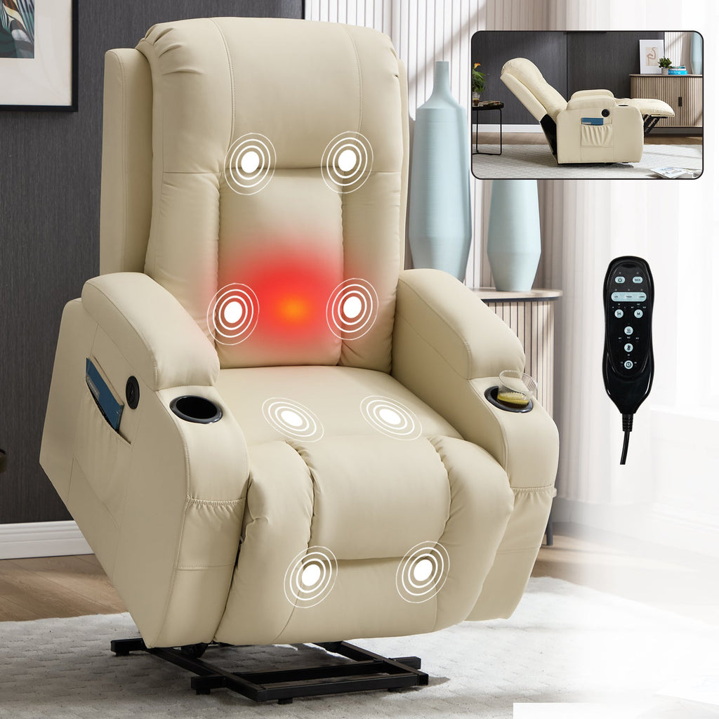 Beige PU Infinite Position Power Lift Recliner Chair