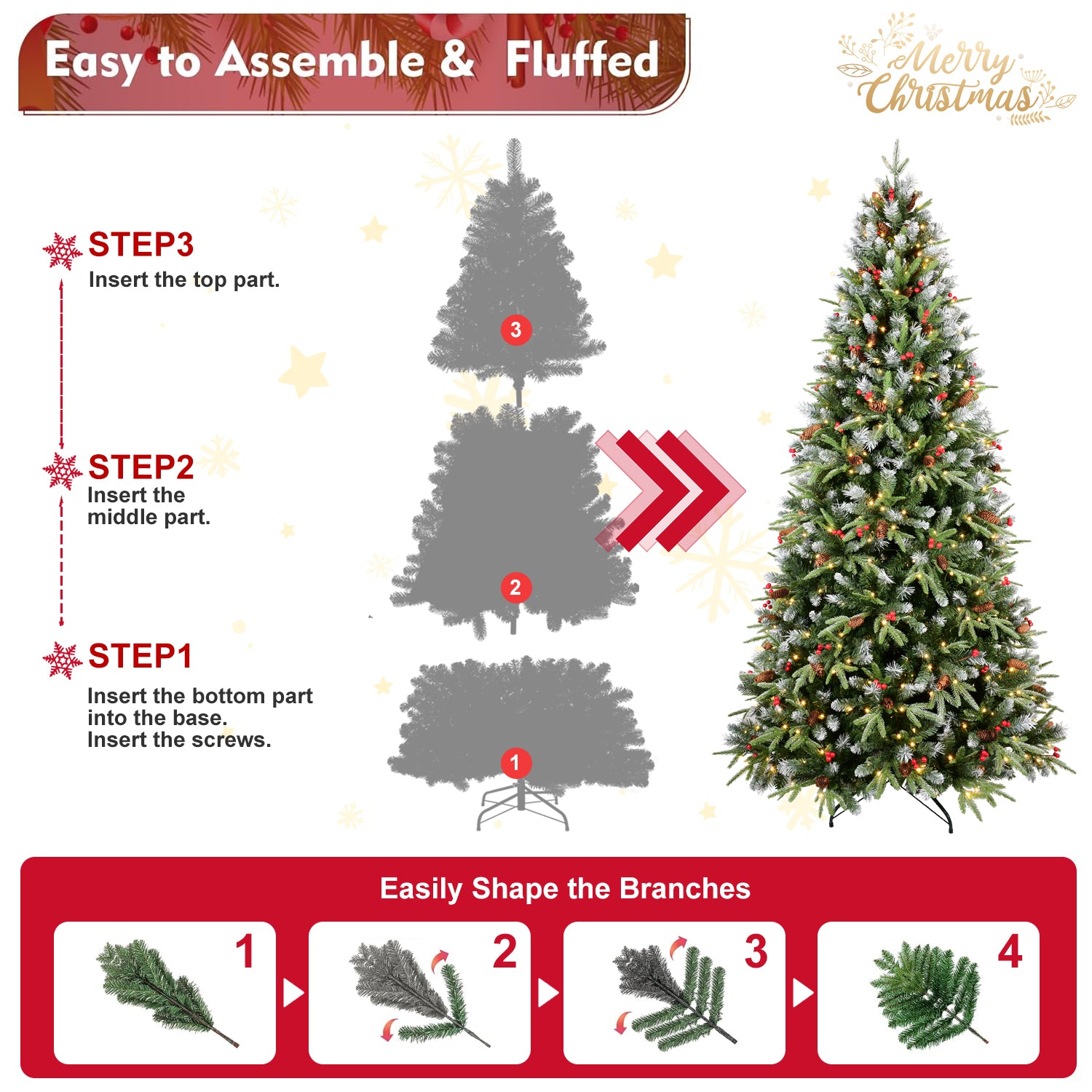 8FT Christmas Tree with 600 Warm Lights