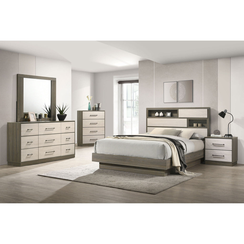 Eastern King Bed Bookcase Headboard With Hidden Storage - Oak