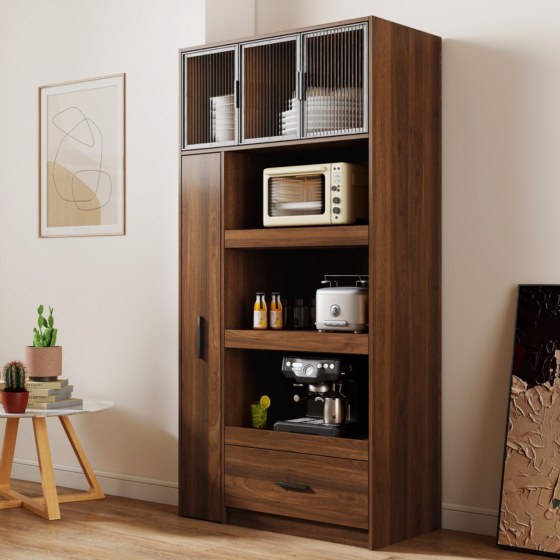 70.87" Tall Kitchen Pantry Cabinet with Multi-Tier Pull-Out Shelf