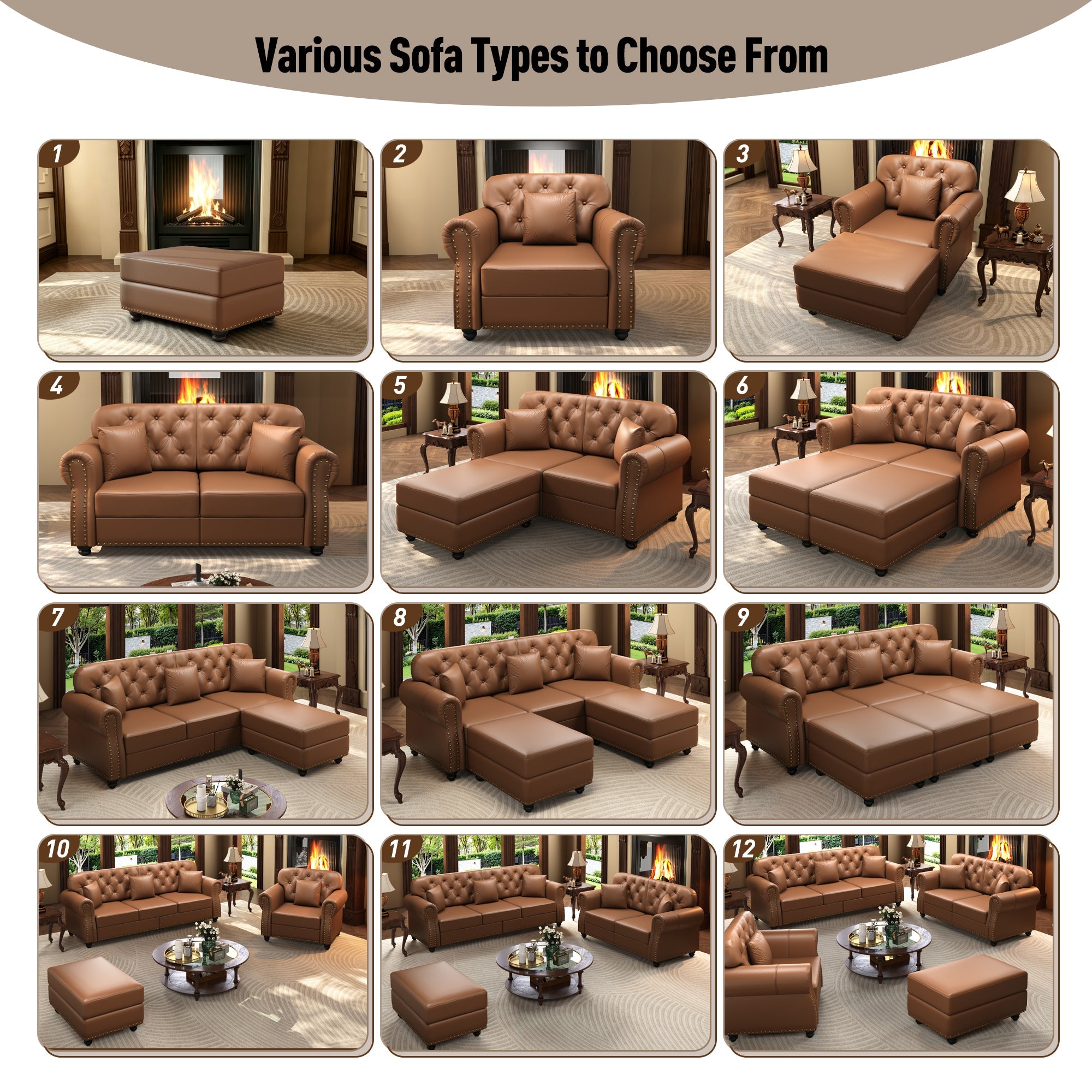 41.3" Upholstered Faux Leather Sofa with Nailhead Trim