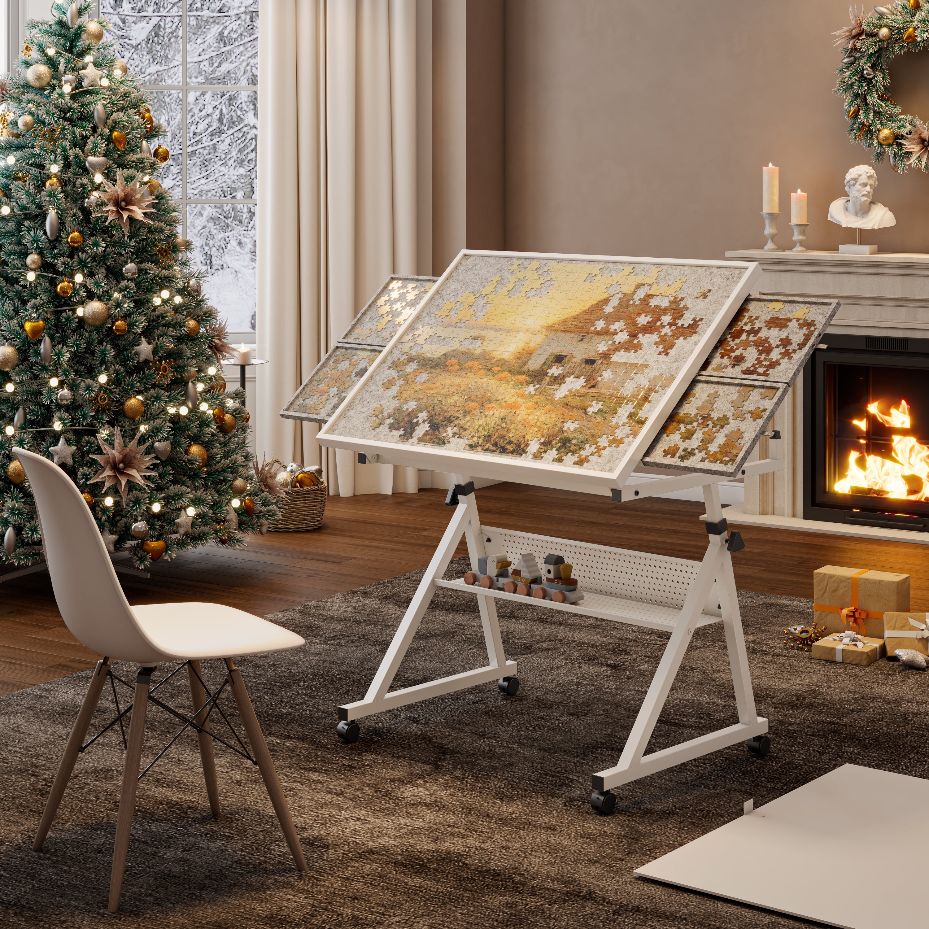 1500 Pieces Jigsaw Puzzle Metal Table Board with 4 Trays