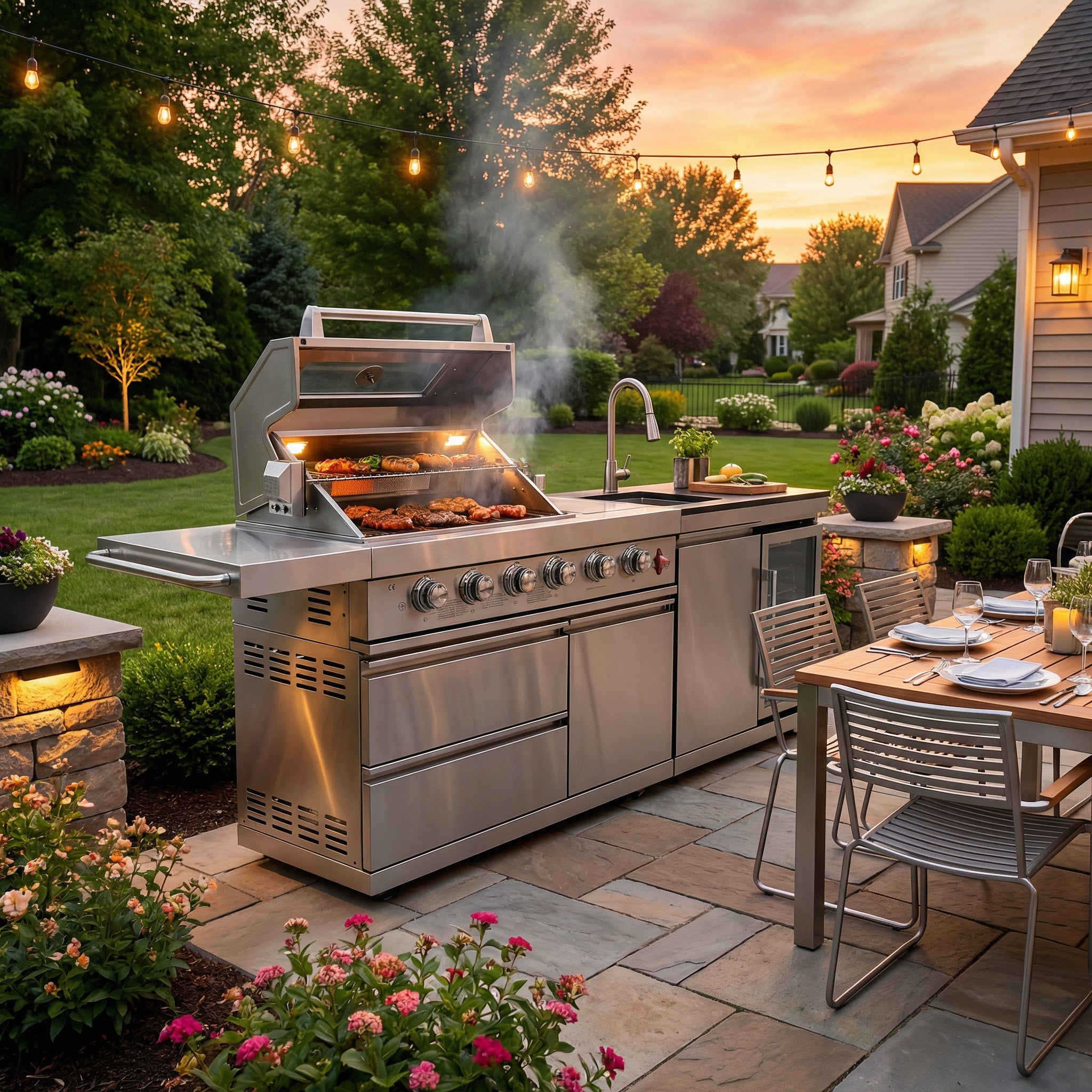 84-Inch Deluxe Stainless Steel Outdoor Kitchen Barbecue Island Grill