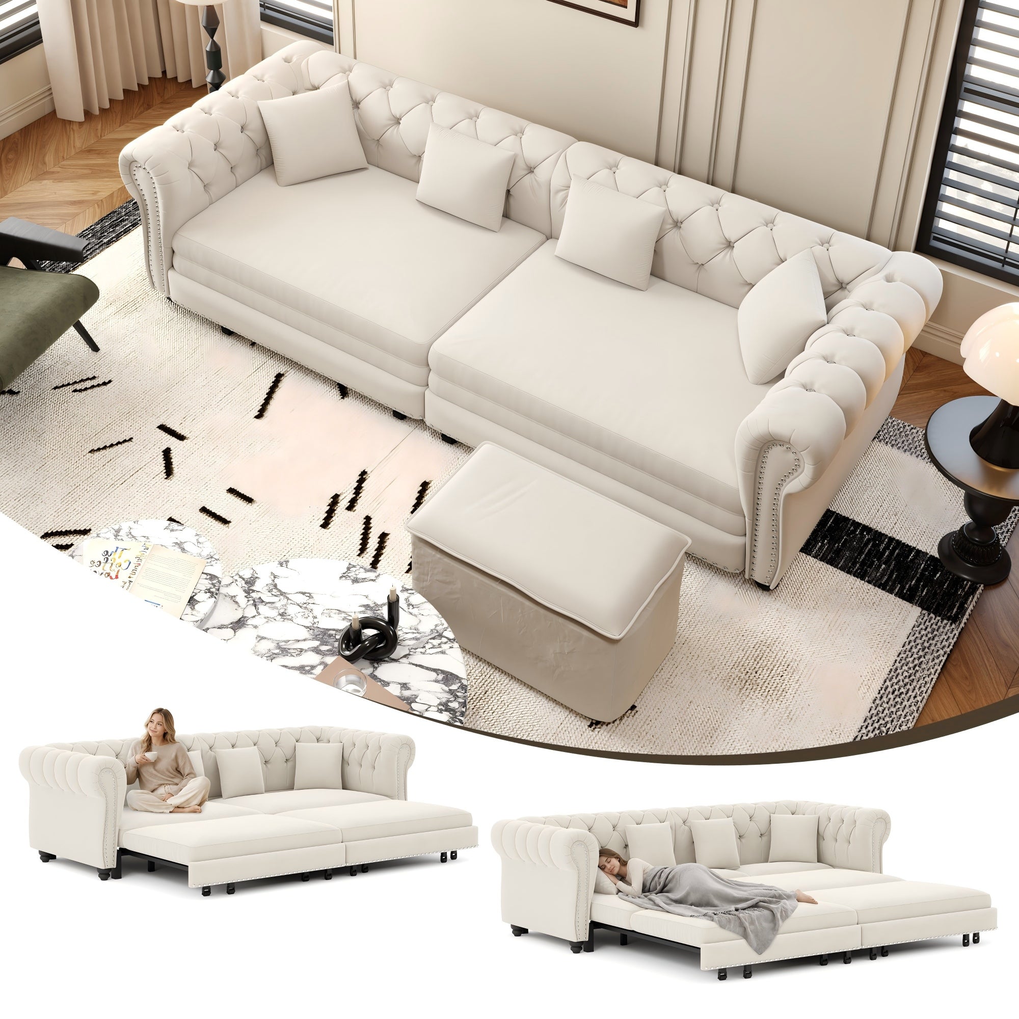 Chesterfield 3-in-1 Pull-Out Sofa Bed