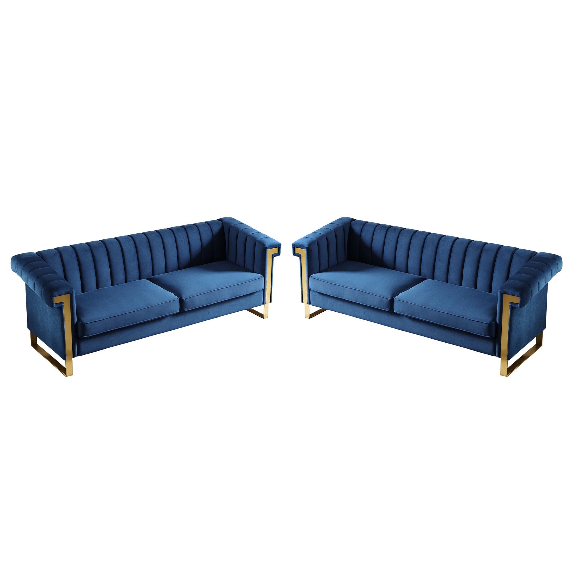 Vintage Blue Velvet 2 Piece Sofa Set