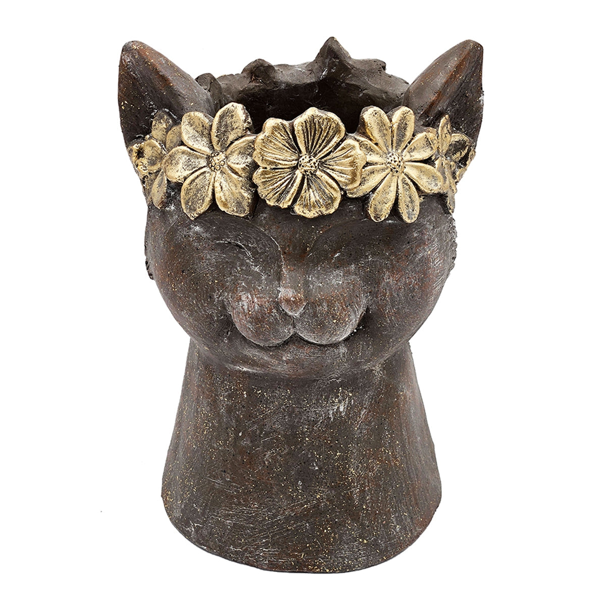 8.5x7.7x12.4" Magnesium Cat Statue Planter with Textured Finish