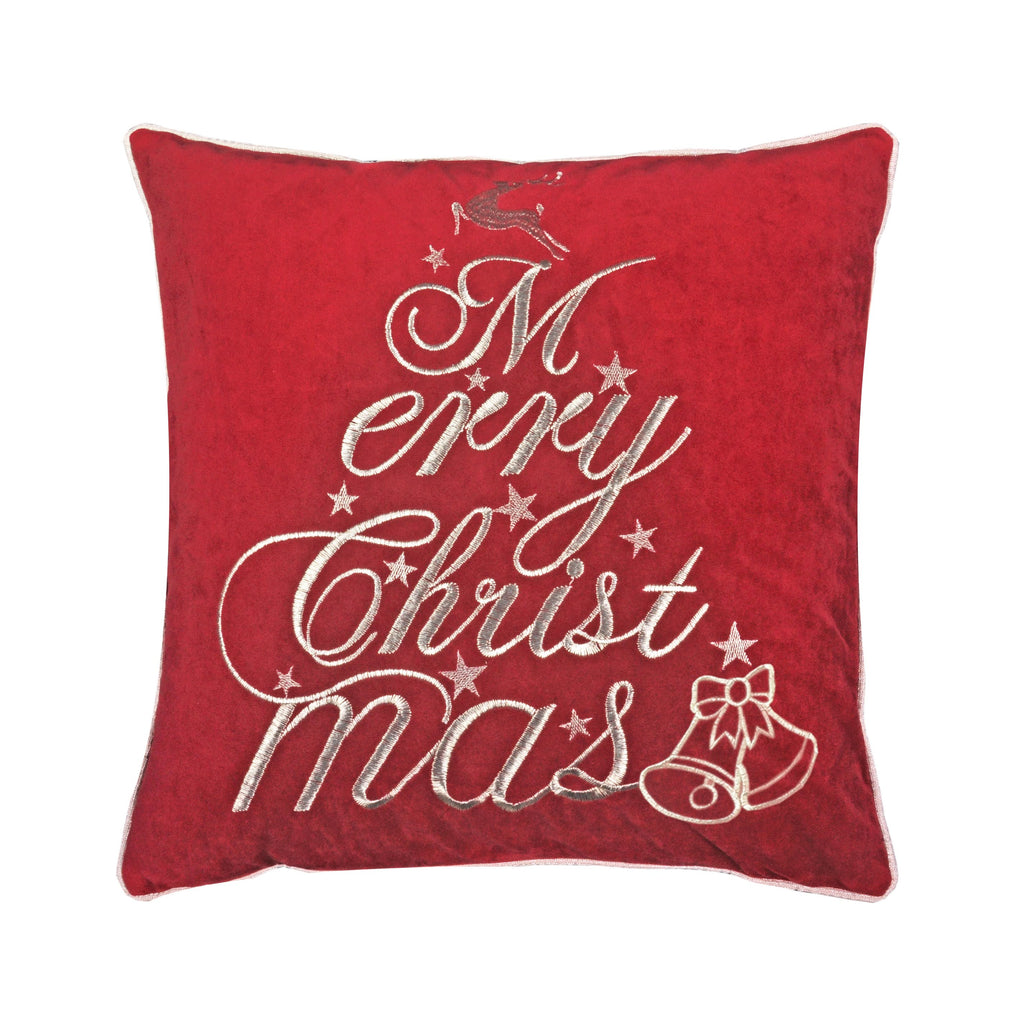 Red Velvet Christmas Throw Pillow with Merry Christmas Embroidery