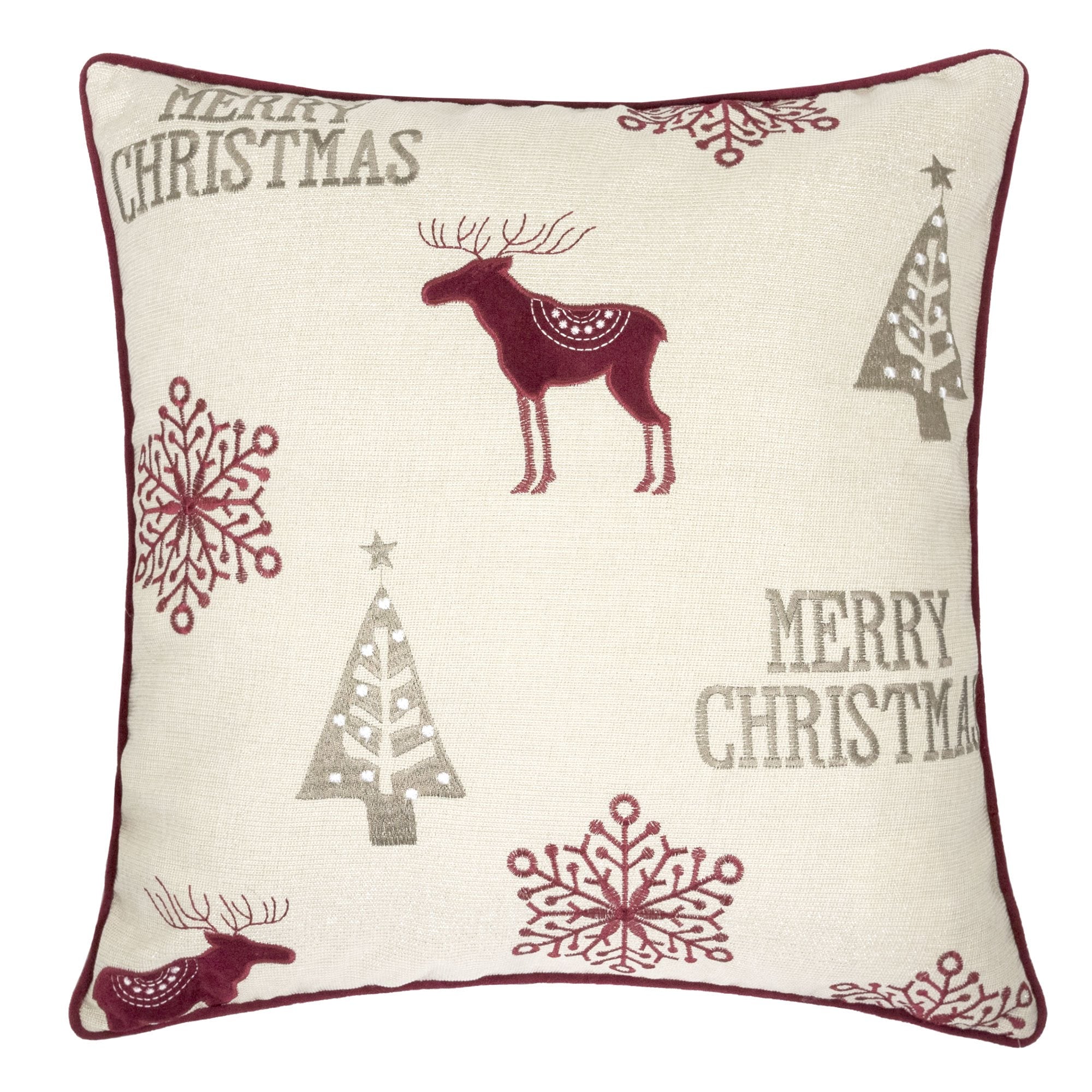 Merry Christmas Embroidered Poly Pillow