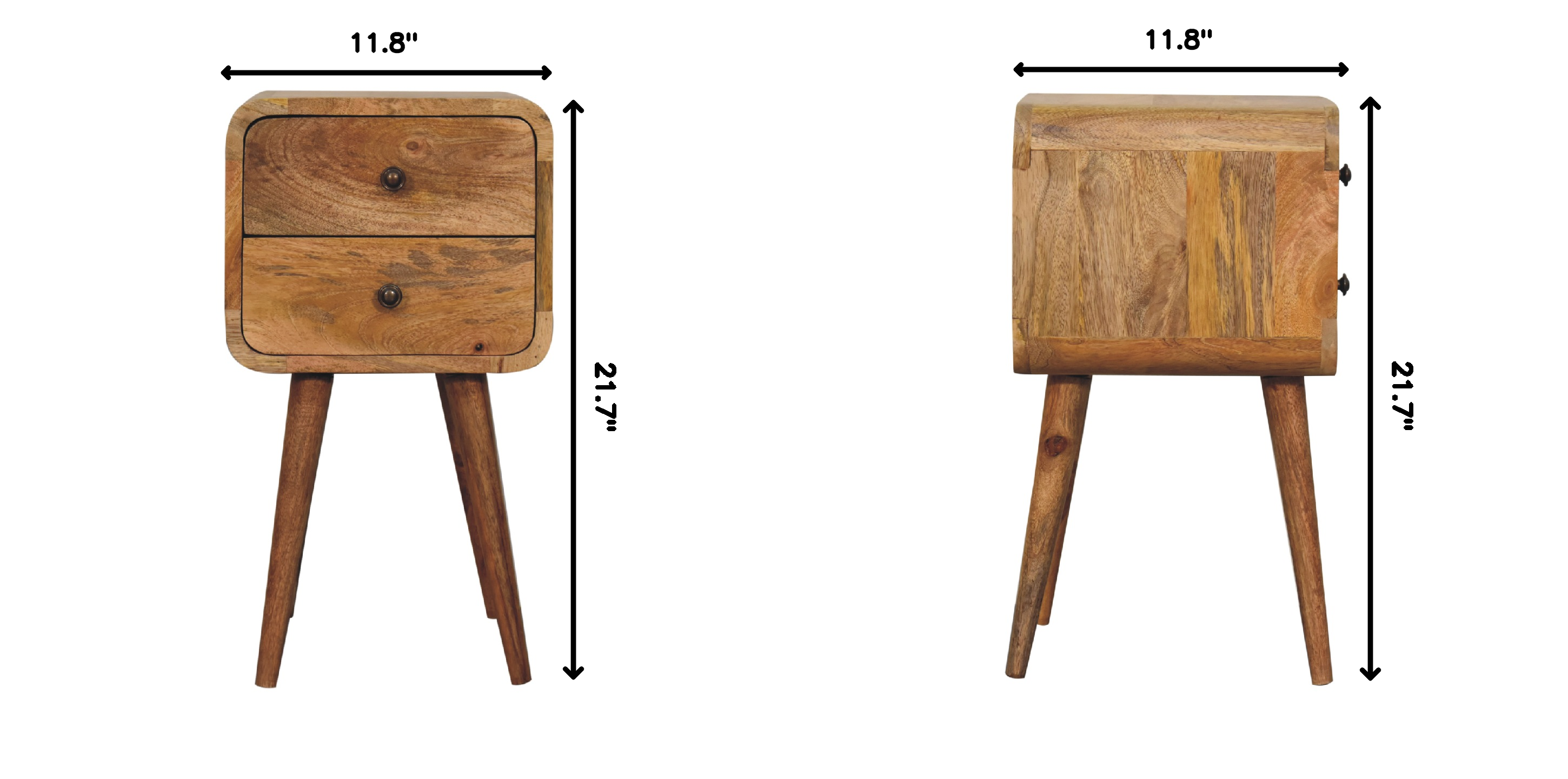 Solid Wood Mini Curved Nightstand, 2-Drawers, Oak-ish