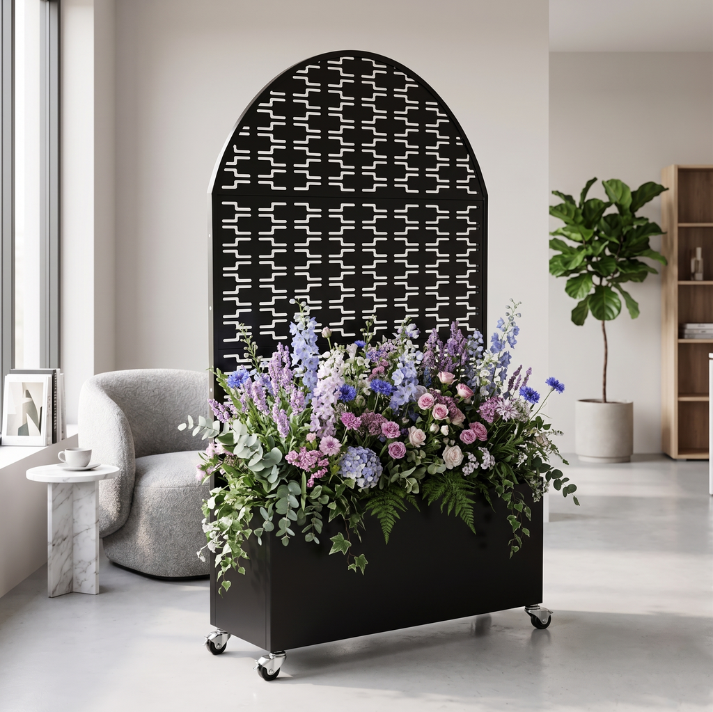 Arched Decorative Privacy Screen with Planter Box