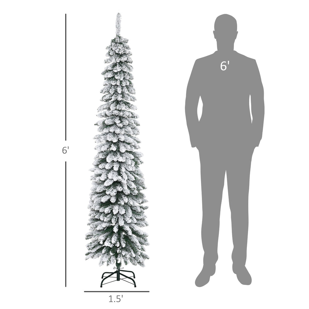 HOMCOM 6' Tall Unlit Snow Flocked Artificial Christmas Tree