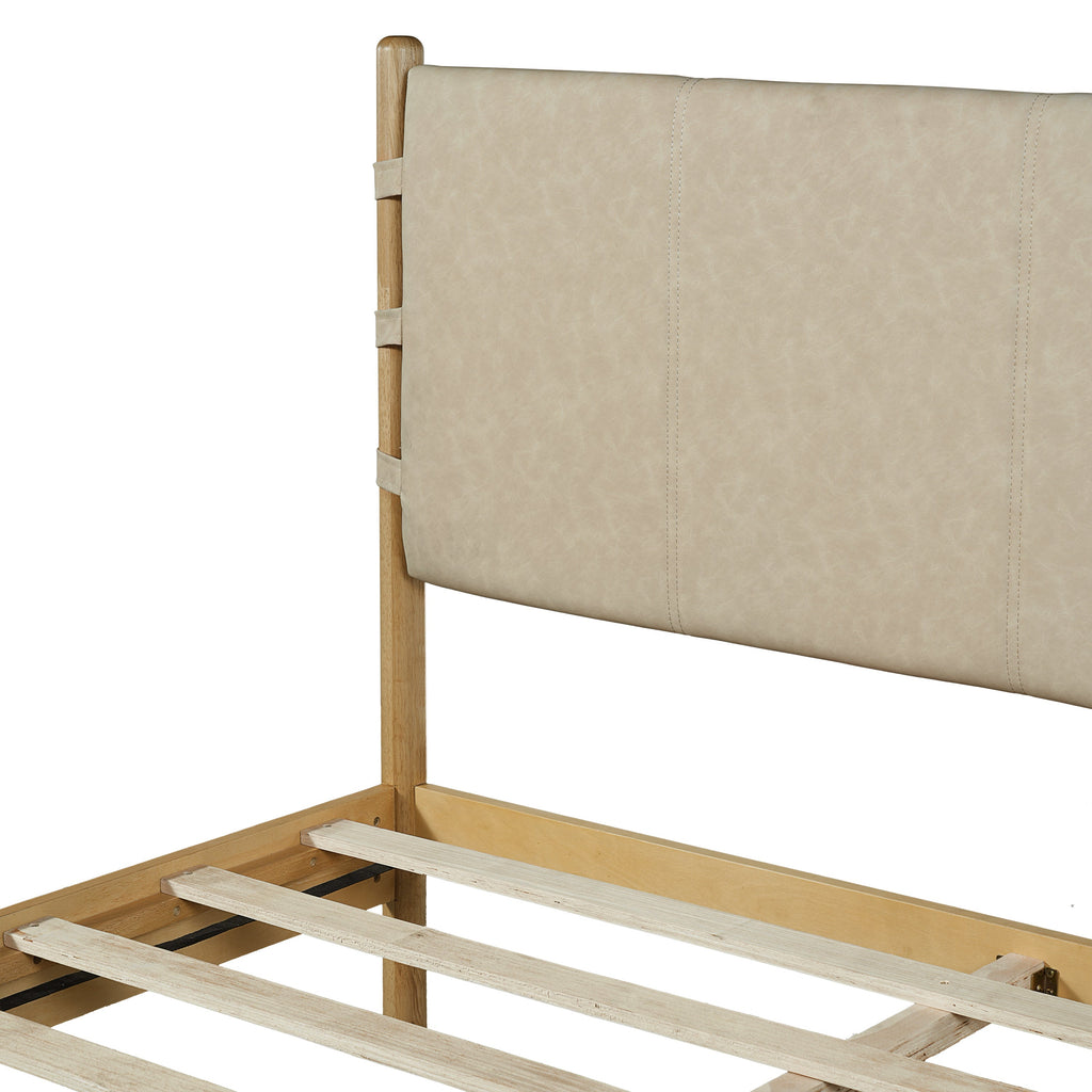 Premium Rubber Wood Platform Bed Frame, Queen Size with Headboard