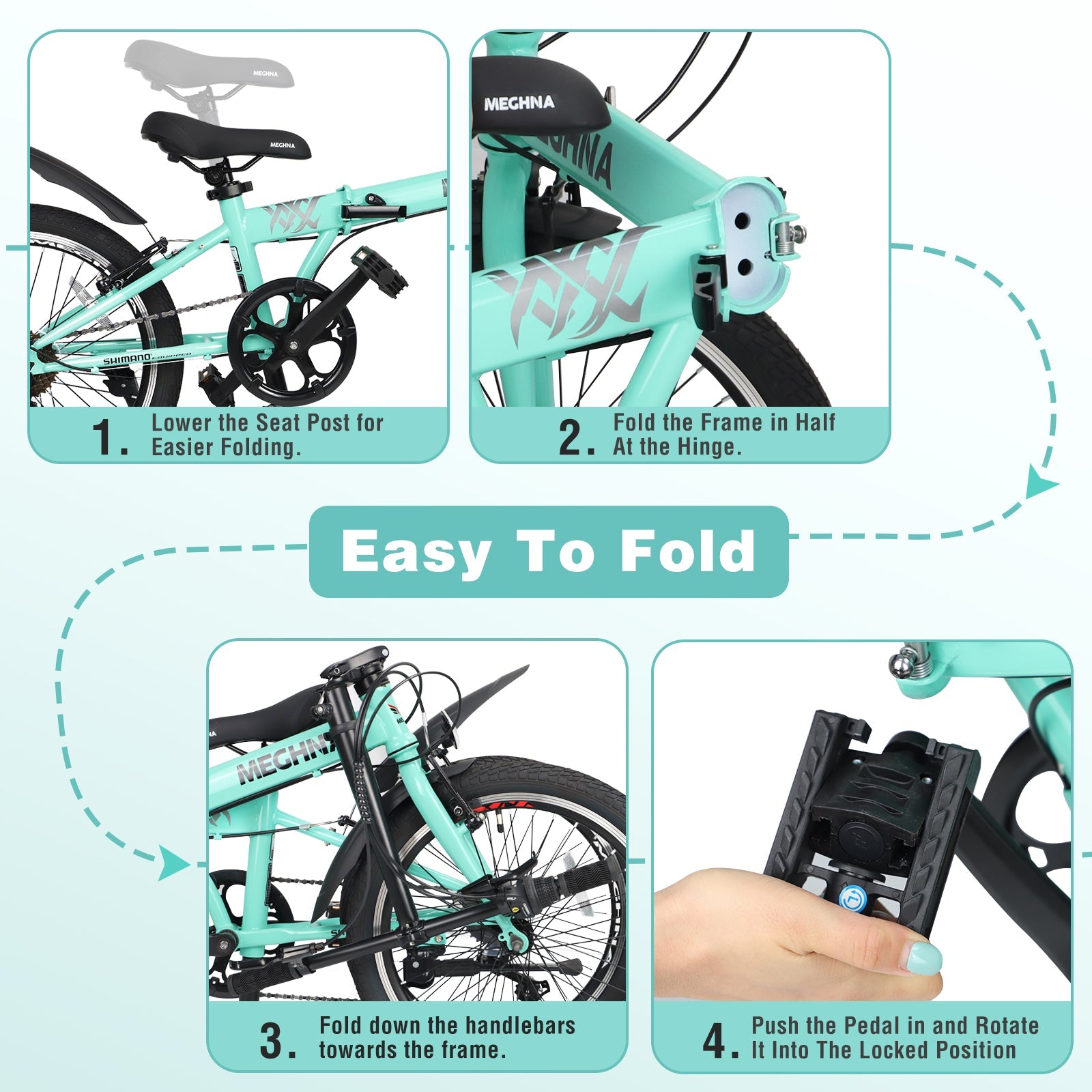 20 Inch Folding Bike for Adults with Basket, Phone Holder & Fenders