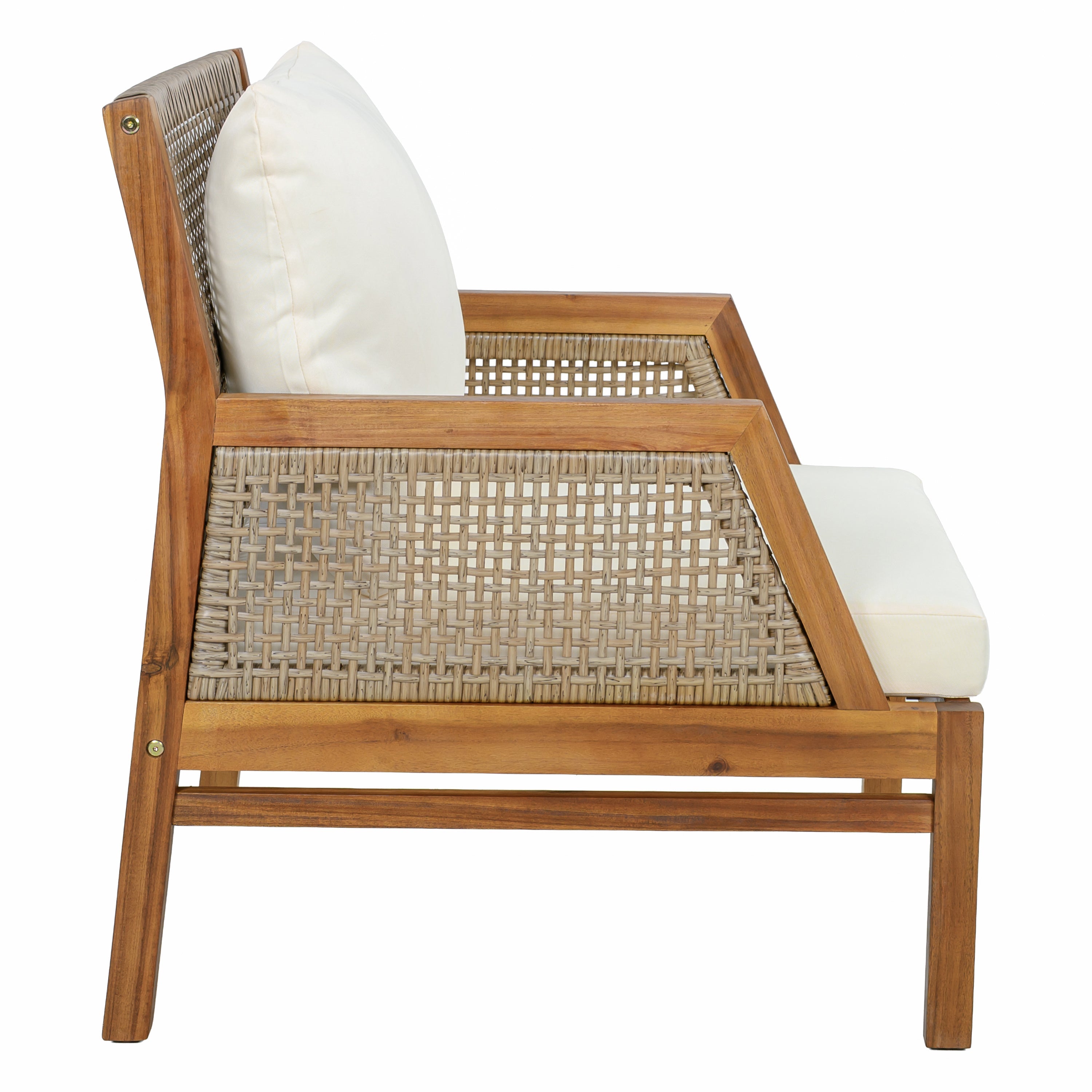 Acacia Wood Patio Furniture Club Chair with Outdoor Wicker
