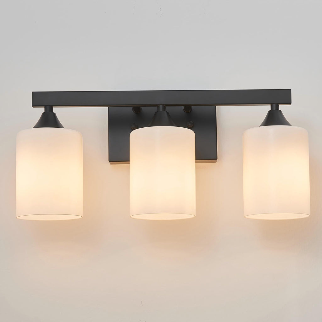3-Light Matte Black Bathroom Vanity Light