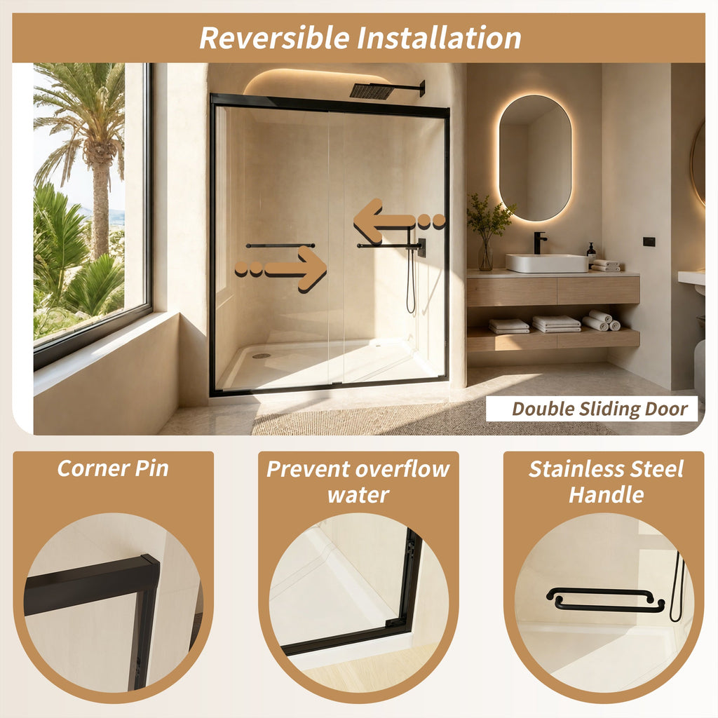 Tempered Glass Aluminum Frame Double Sliding Shower Door