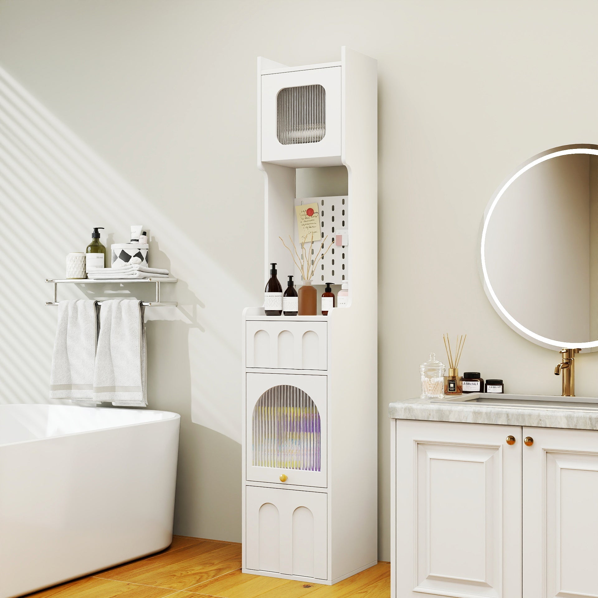 70.87" H Tall Bathroom Storage Cabinet with 1 Door and 2 Drawers